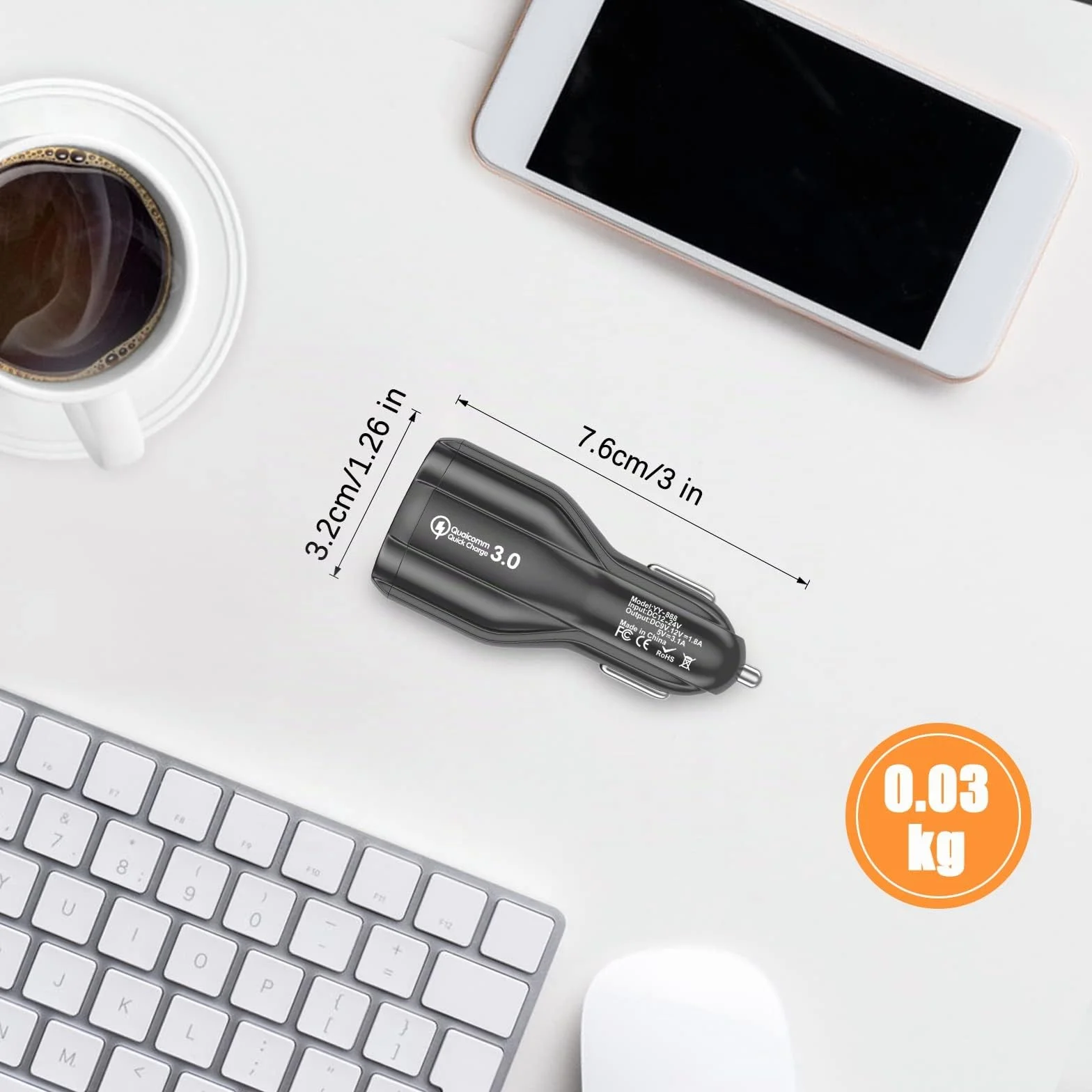 Hoppac Chargeur de Voiture USB, 2 Ports, Quick Charge 3.0 Allume-Cigare Compatible avec iPhone, iPad Samsung Galaxy S10/S9/S8, Huawei, Xiaomi Noir