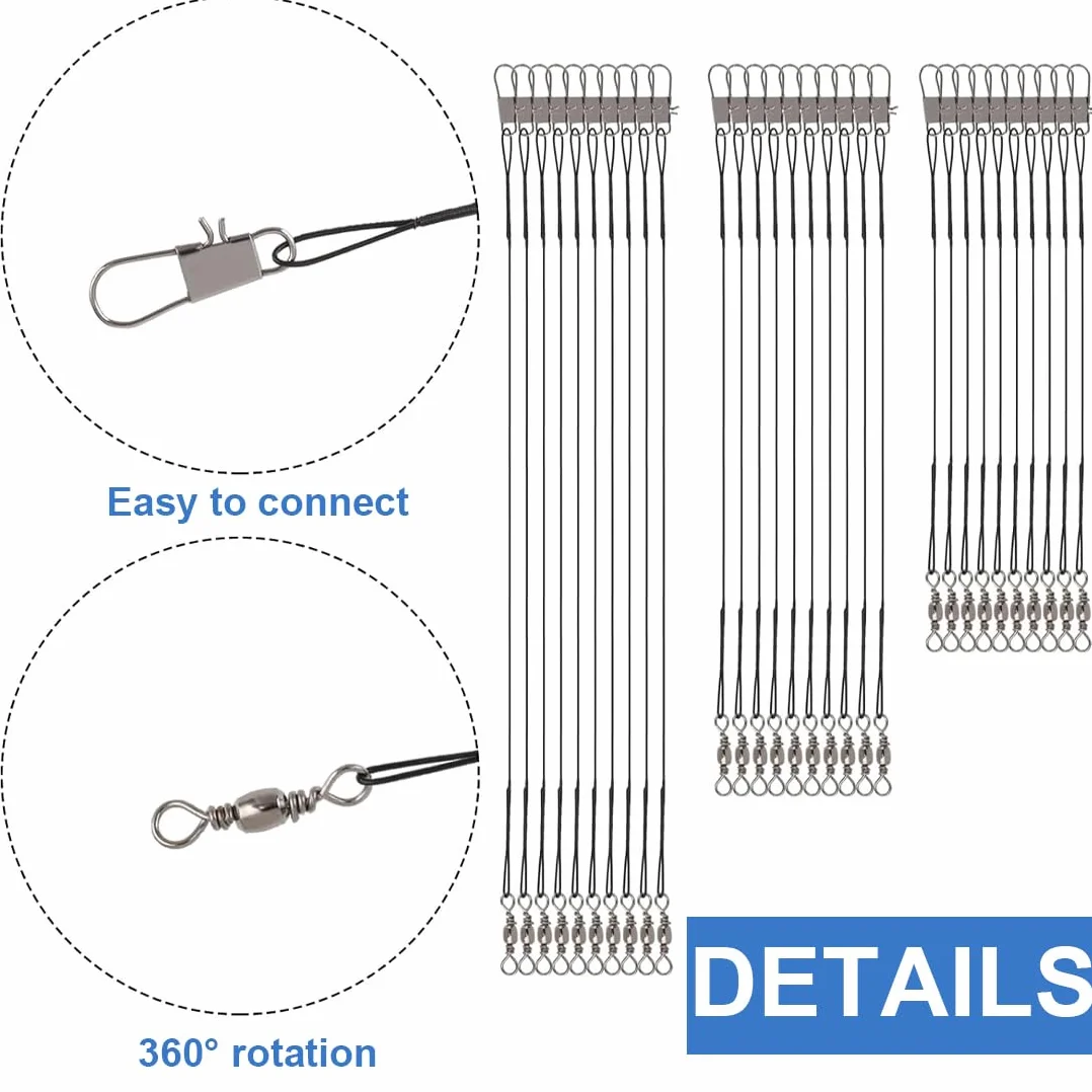 Bas de Ligne Acier Brochet 40PCS 15/20/25/30 cm, Bas de Ligne Carnassier Câbles de Pêche en Acier Inoxydable
