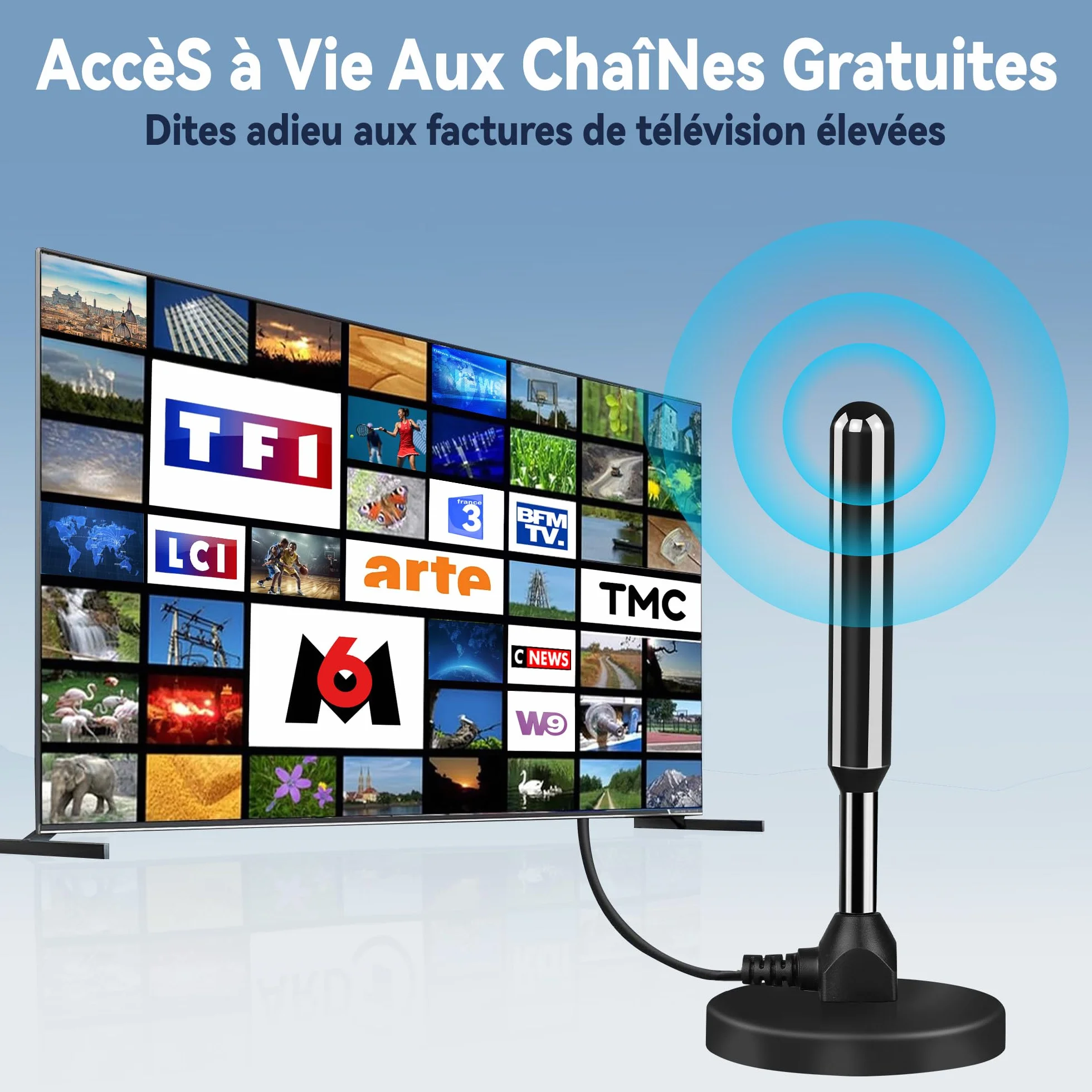 Antenne TV IntéRieur Puissante, Nouveau pour 2026 Antenne TNT IntéRieur Puissante, CâBle Coaxial De 5m, RéCeption Longue Distance 500km, 360 DegréS sans Angle Mort