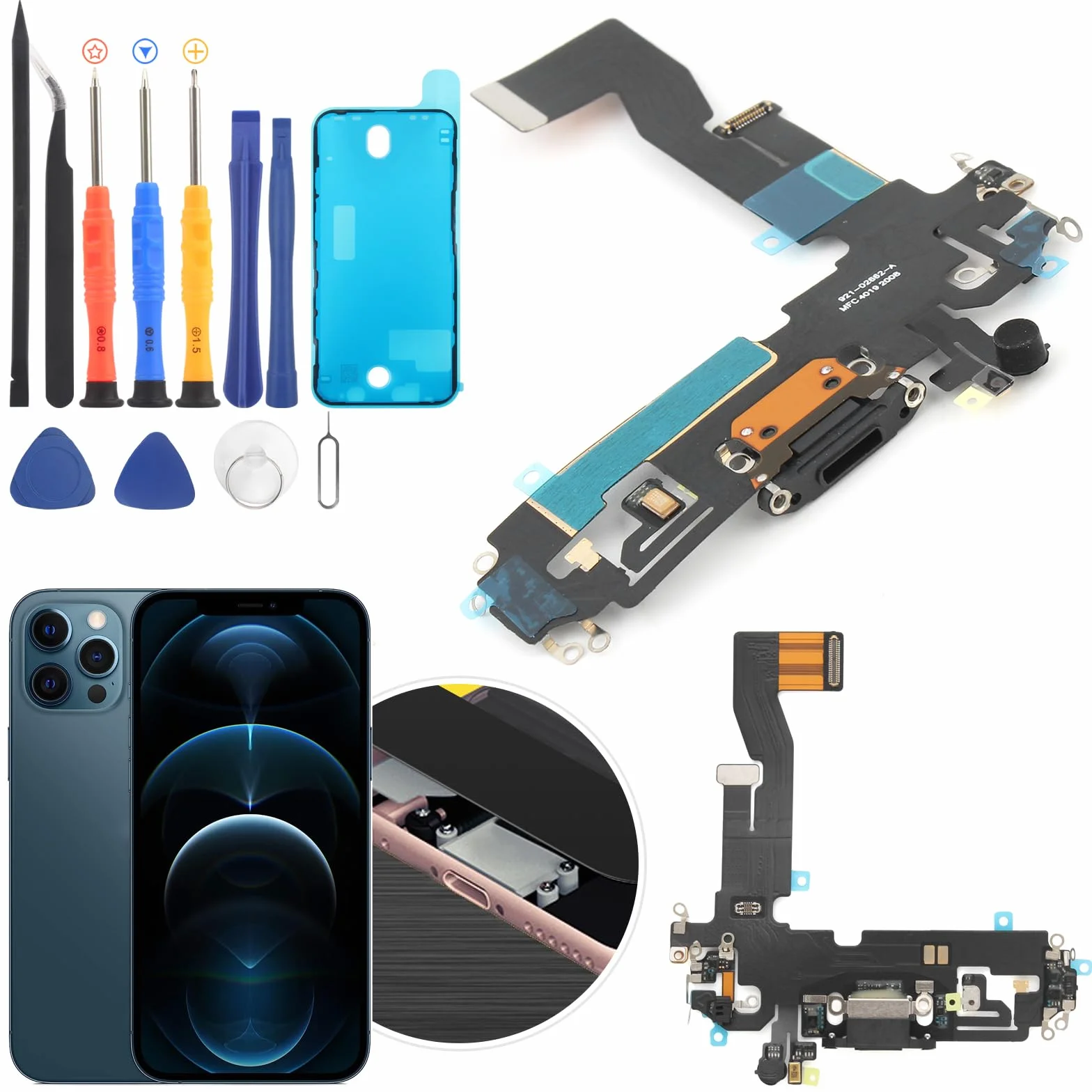 RongZy Dock Connecteur de Charge Compatible avec 6.1" iPhone 12 Câble Nappe de Rechange avec Connecteur pour iPhone 12 Pro Inclus Kit de Outils(Noir)