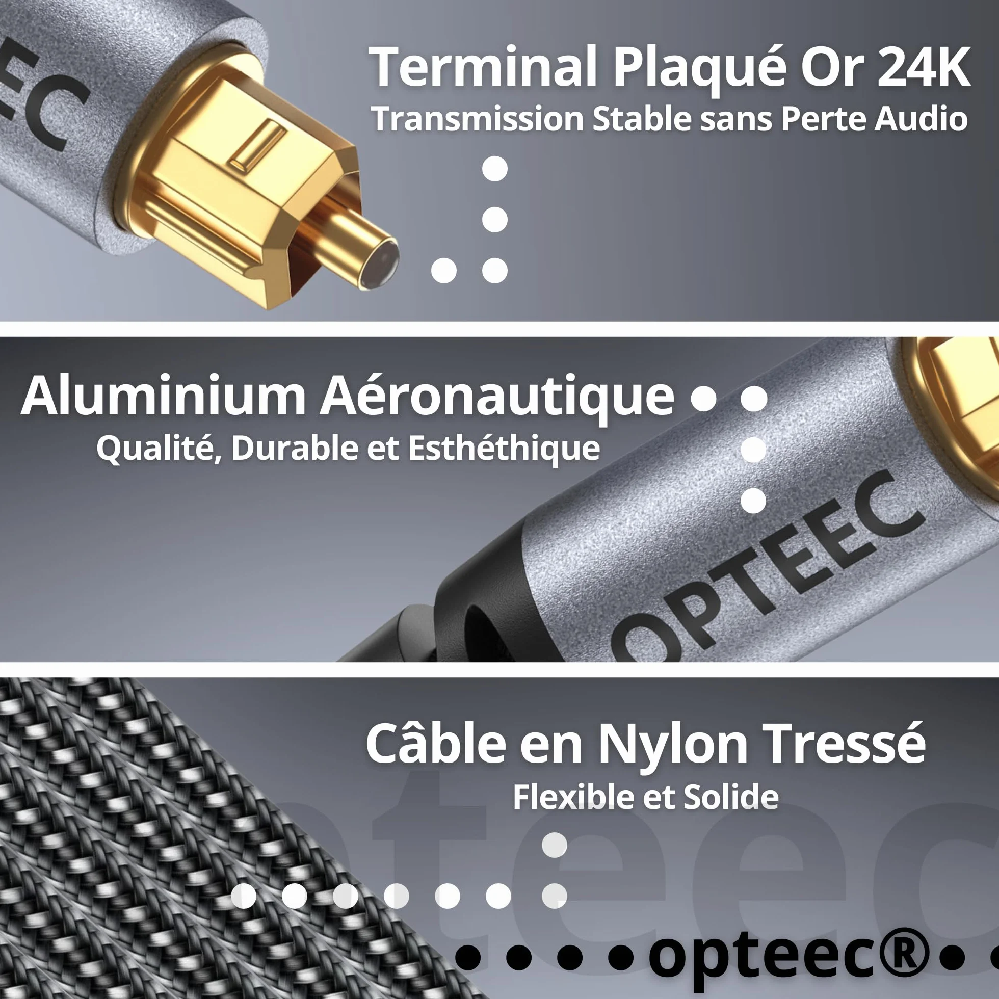 Câble Optique Audio - 1M - Câble Optique Audio Toslink pour HOME CINEMA, BARRE DE SON, TV, SAMSUNG, BOSE, LG, SONY, SONOS, PS4, XBOX - Nylon Tressé Renforcé - Connecteur Plaqué Or (1M)