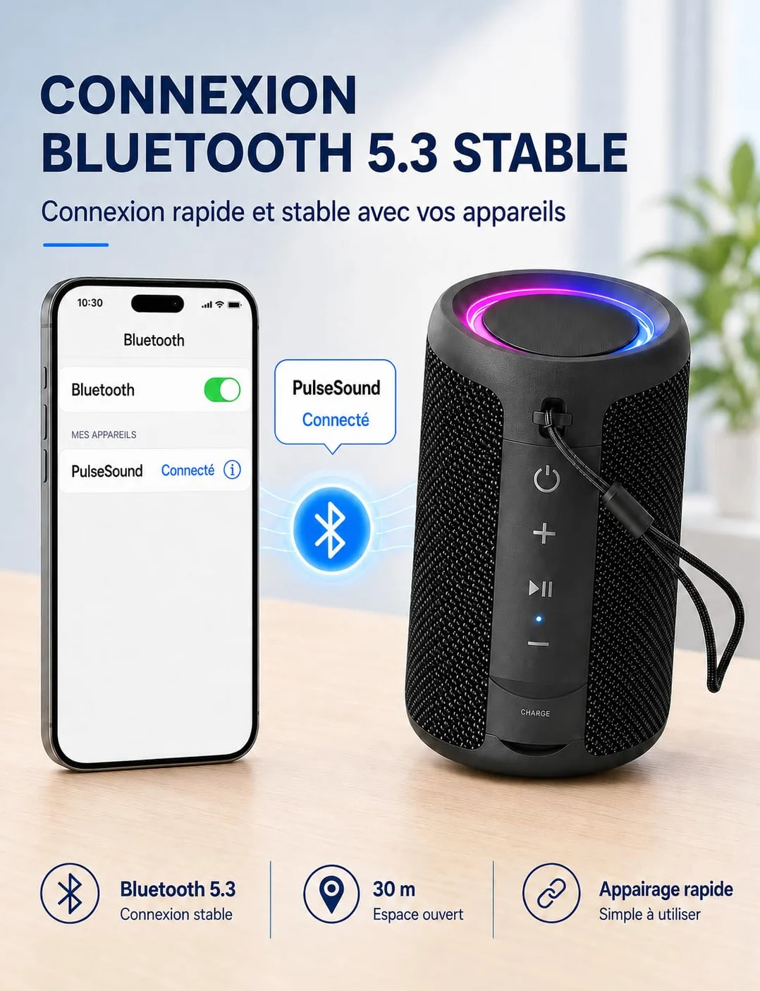 Enceinte Bluetooth Portable 15W Bluetooth 5.3 15H Autonomie Mini Haut-Parleur sans Fil TWS IPX5 Étanche