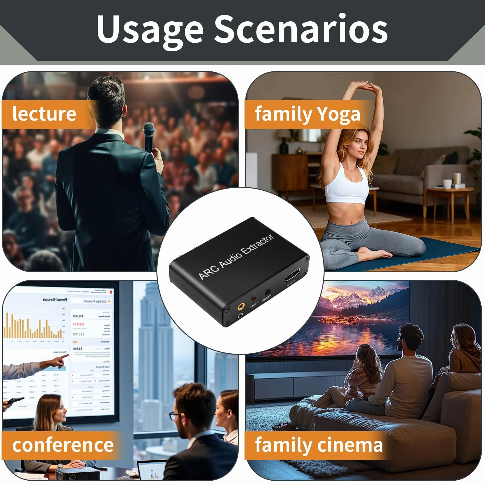 HDMI Audio Extractor 192 KHz Convertisseur DAC HDMI ARC Audio Extracteur vers Optical Toslink SPDIF Coaxial Stéréo Aux RCA L/R 3,5 mm Jack pour TV Casque Soundbar Home Cinéma