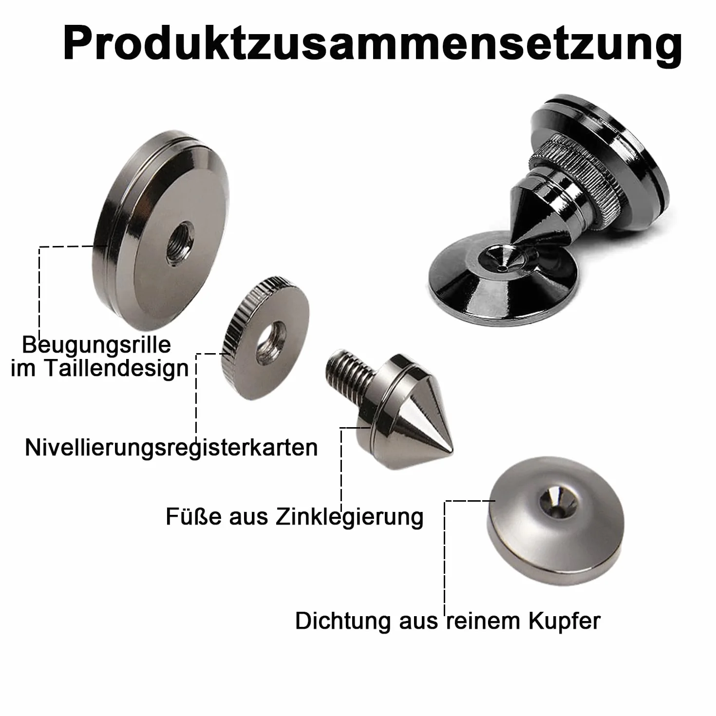 Lot de 8 pics de haut-parleur nickelés 24 K - Protection du sol - Pieds d'isolation résistants aux chocs pour appareils Hi-Fi (noir)