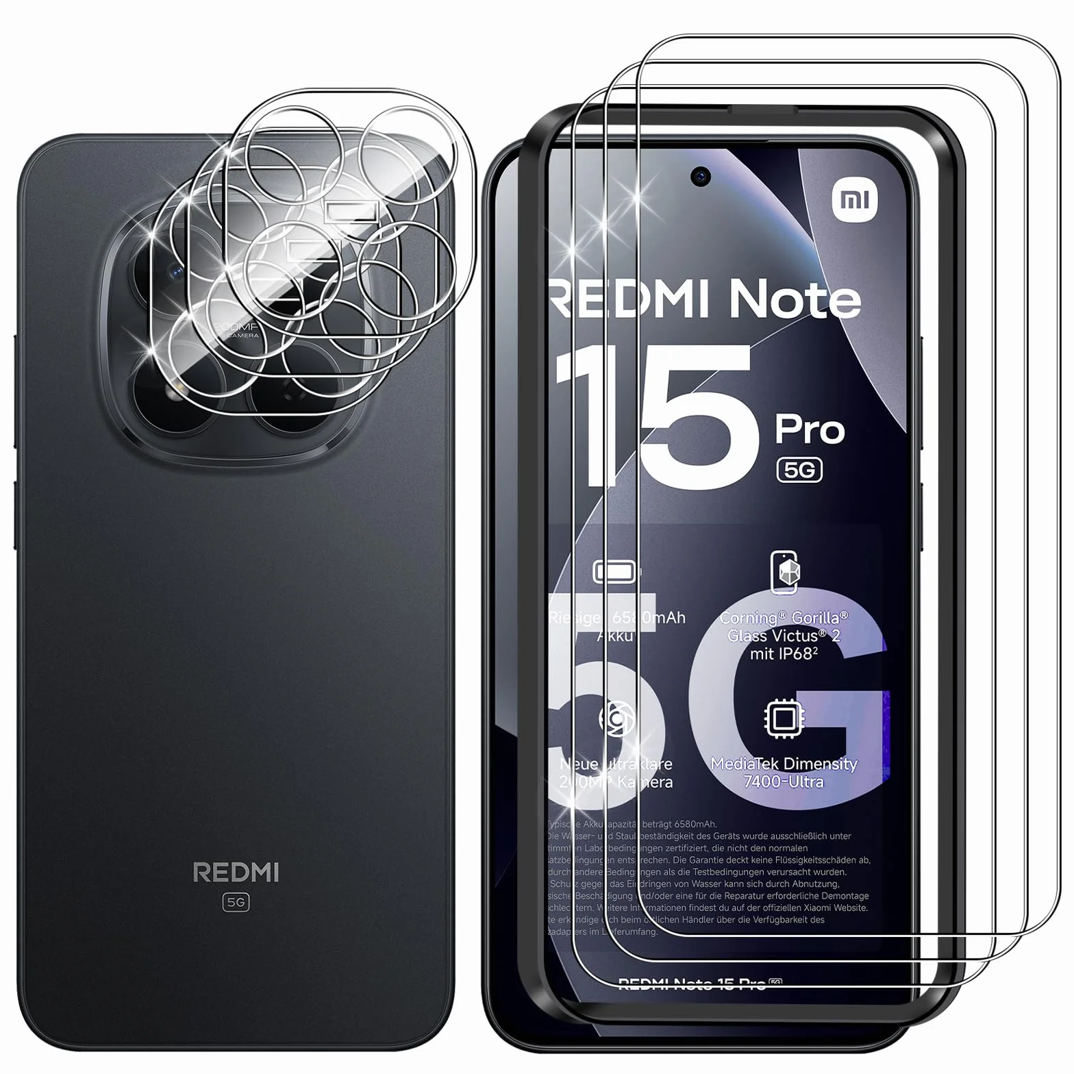 Lutree Verre Trempé pour Xiaomi Redmi Note 15 Pro 5G, 3+3 Pièces Protection écran + Caméra Arrière Protecteur Film, 9H Dureté HD Anti-Rayures Sans Bulles Vitre Trempé Protecteurs d'écran