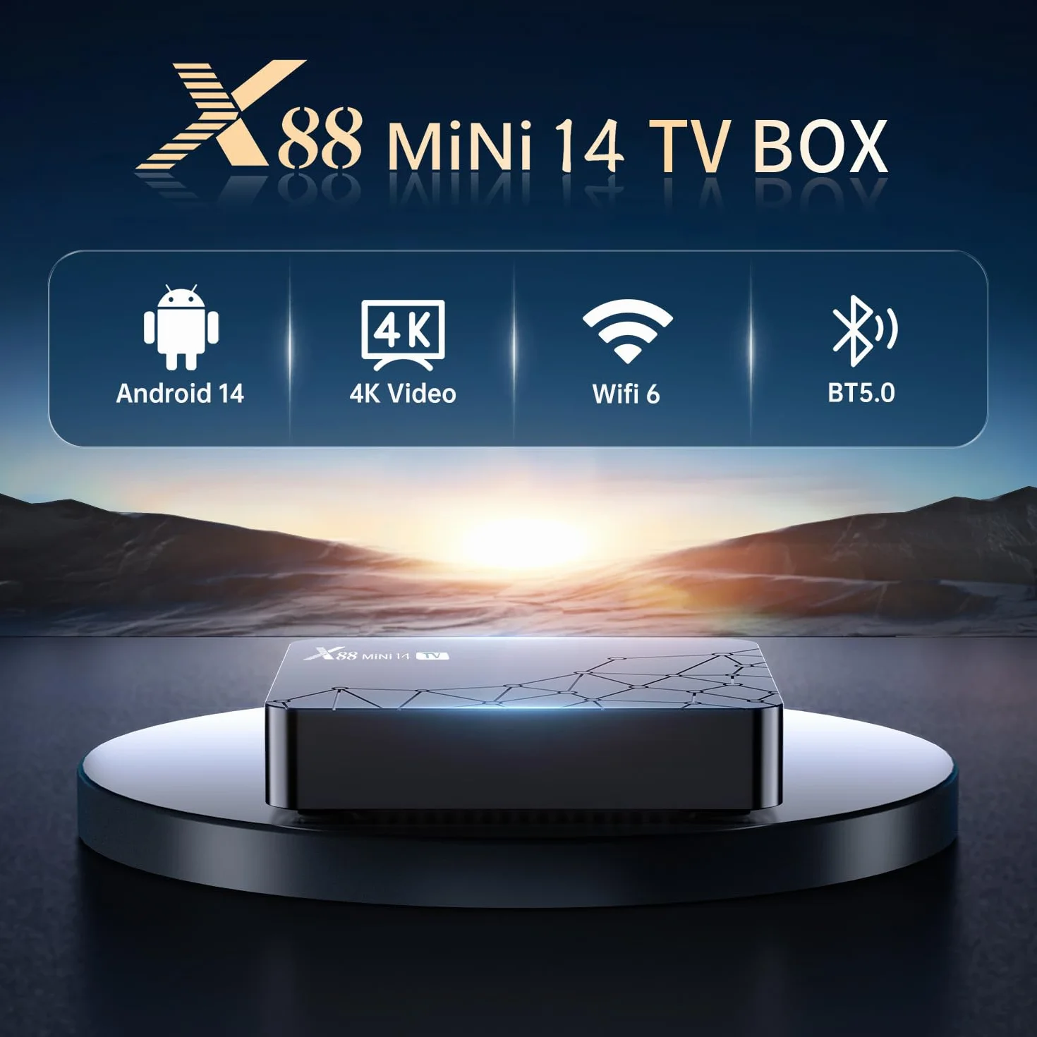 TV Box Android 14.0 2GB RAM 16GB ROM RK3518 Quad Core 100M Ethernet Dual WiFi 6 Bluetooth 5 Voice Control 4K HDR10