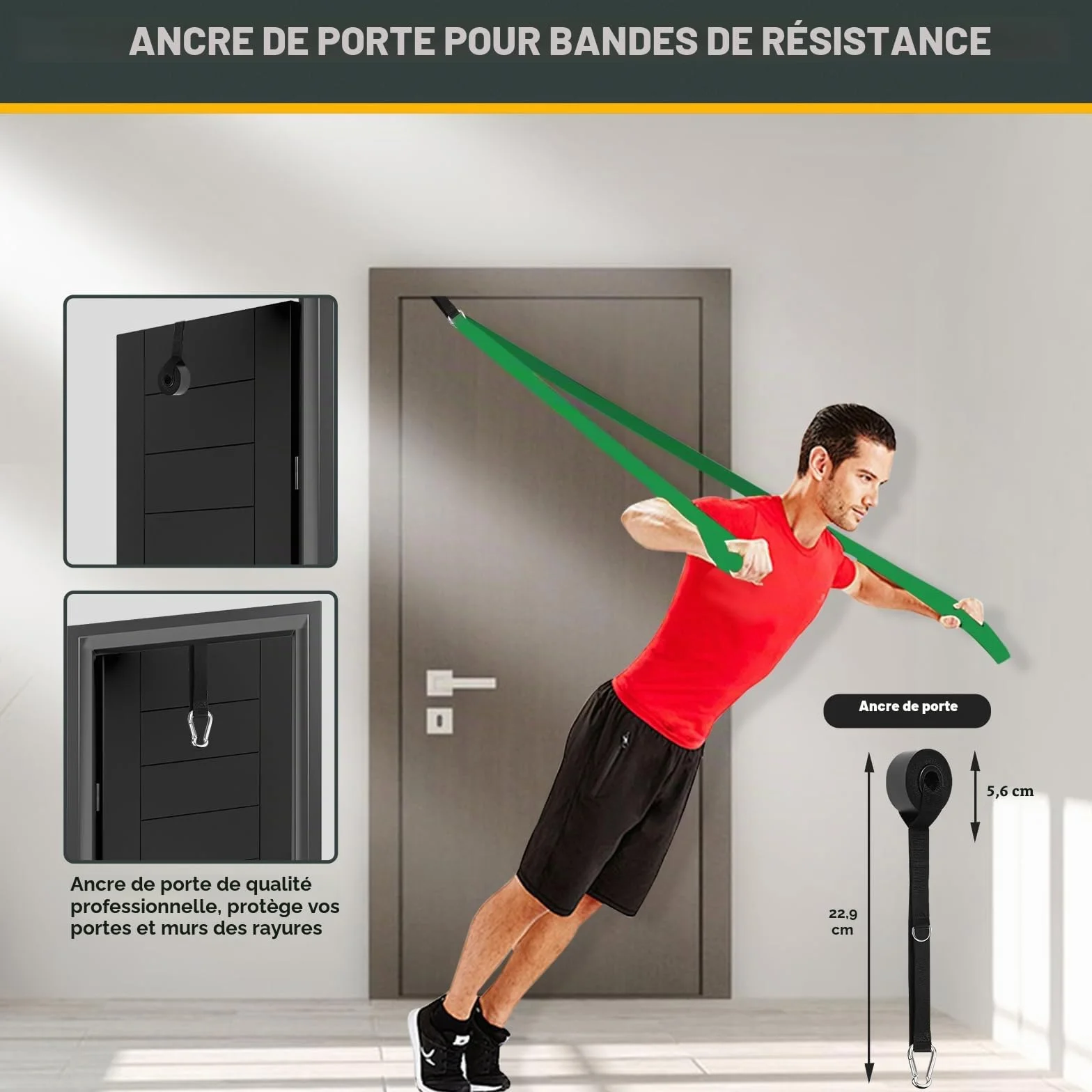 Lot de 5 Bandes de Résistance avec Ancrage de Porte pour Fitness, Yoga, Pilates, Musculation