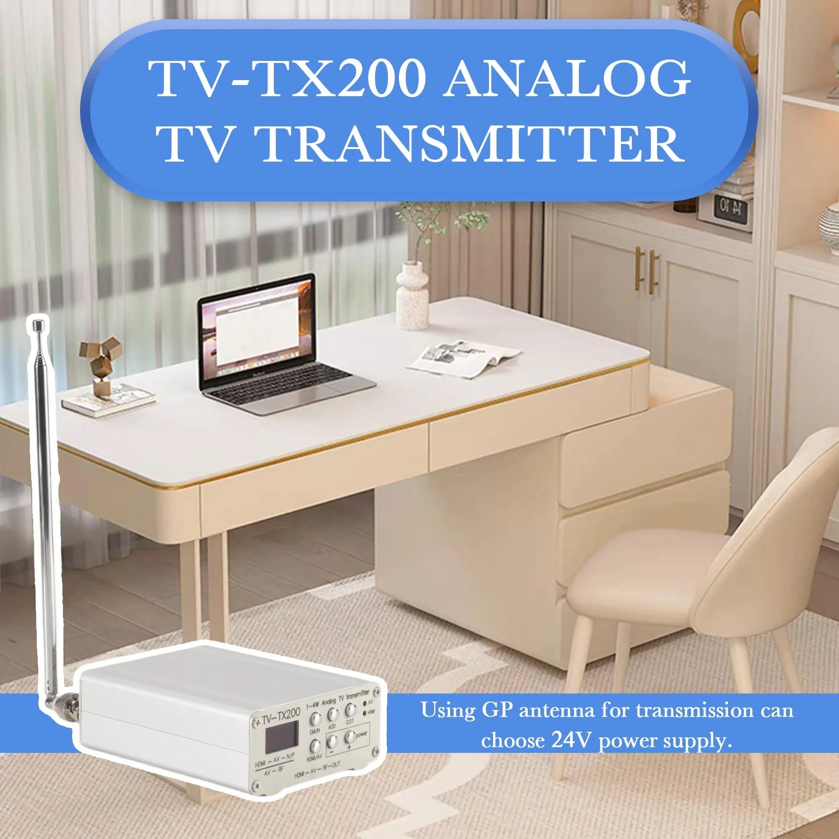 JANZU TV-TX200 Transmetteur TV Analogique VHF/UHF HD/AV avec Antenne Télescopique Prise UE