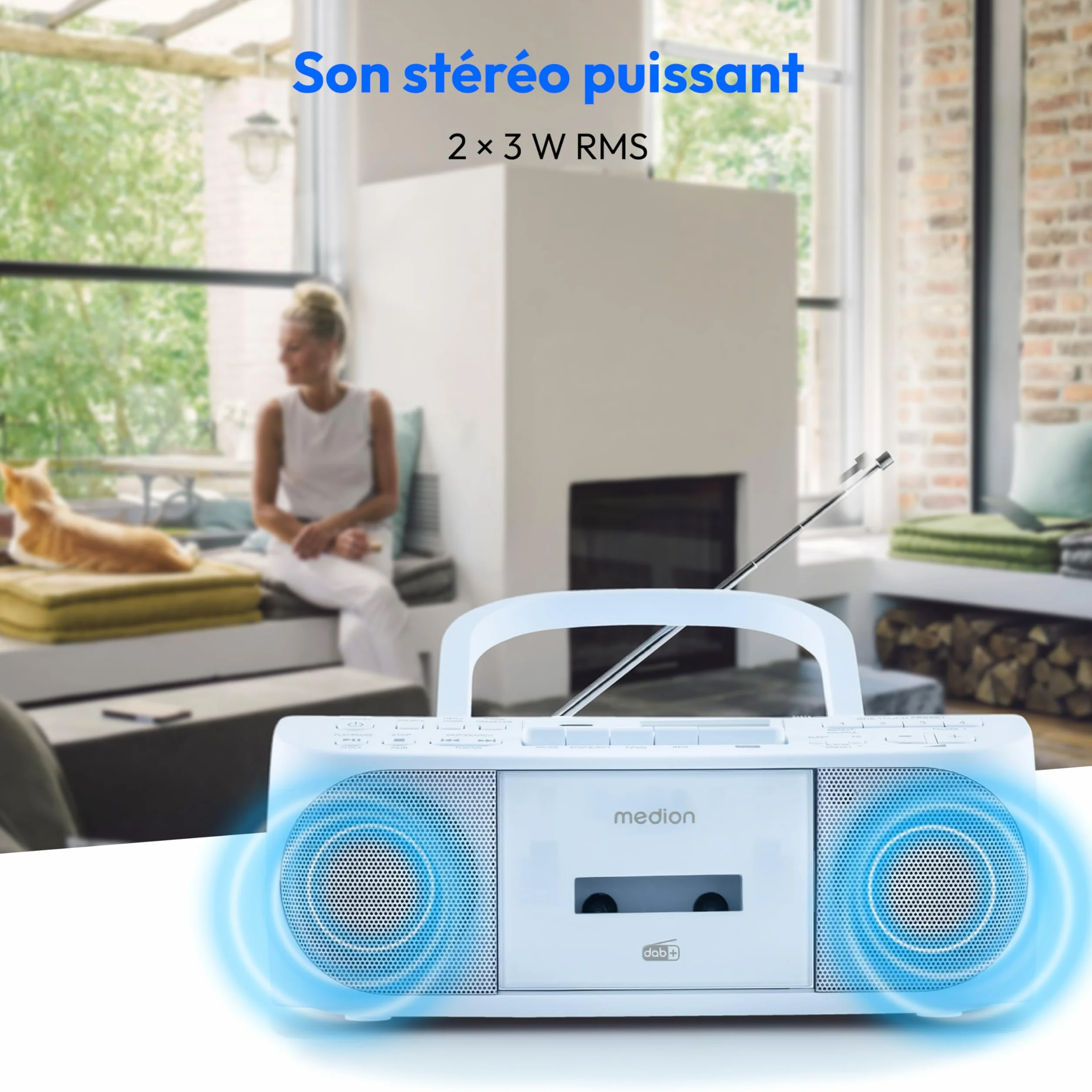 MEDION DRX-1 Plus Boombox Radio Portable DAB+ FM Bluetooth Lecteur CD MP3 Cassette Bleu
