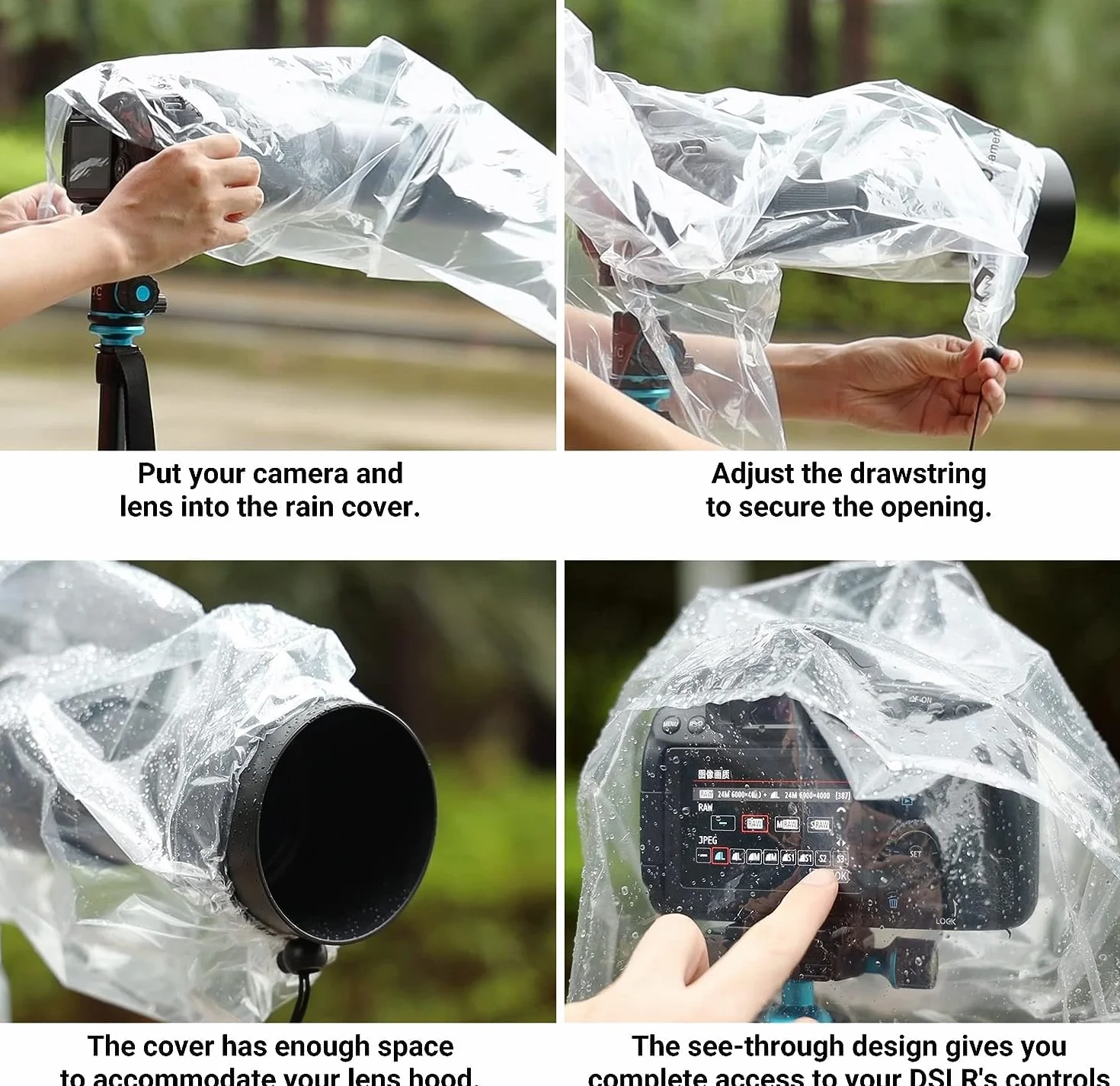 JJC Lot de 4 Housses de Protection Contre la Pluie pour appareils Photo Reflex numériques Canon Nikon et Autres appareils Photo Reflex numériques avec Objectif - Type A