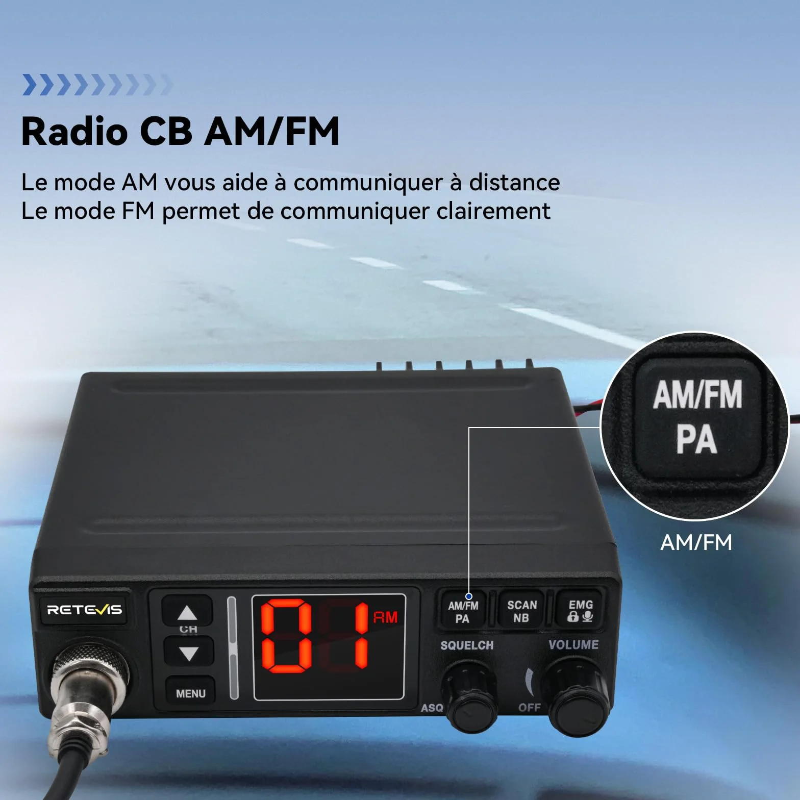 Retevis MB63A CB Radio AM/FM Portable 12V/24V VOX Camping-Car