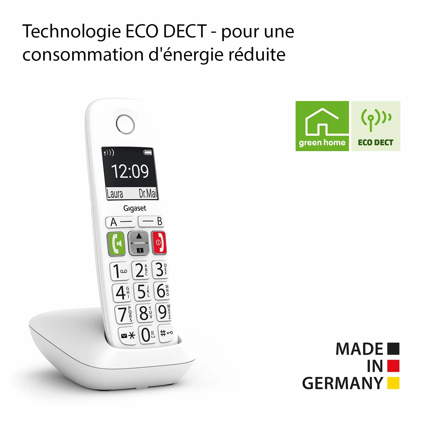 Gigaset E290 téléphone sans fil seniors larges touches amplification son fort blanc
