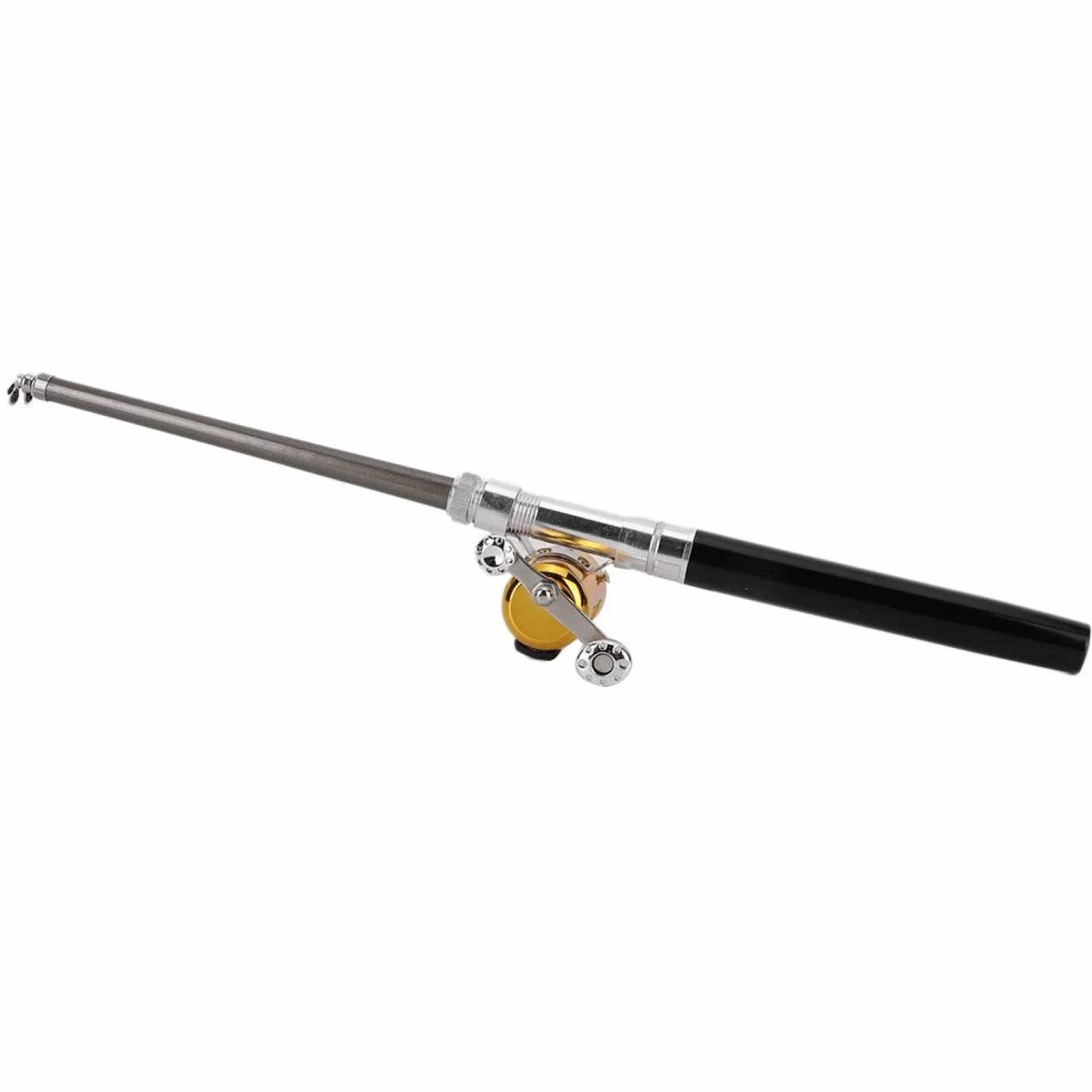 Canne à pêche Stylo Pliable Télescopique Portable + Moulinet Combo Set Alliage d'aluminium Noir