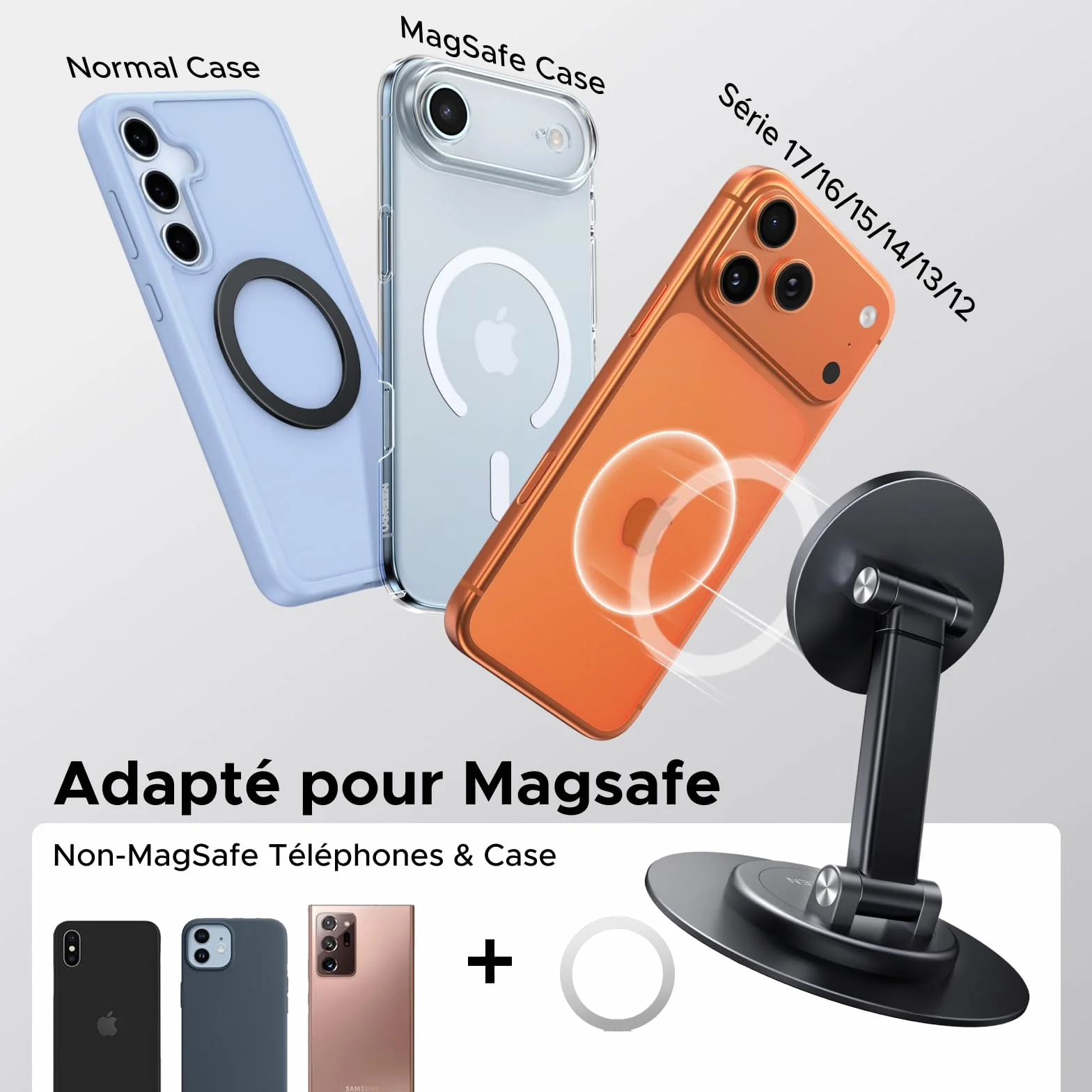 UGREEN Support Téléphone Magnétique Bureau Haut Réglable Compatible MagSafe iPhone 16 Plus Pro Max 15 Galaxy S24 Ultra Noir
