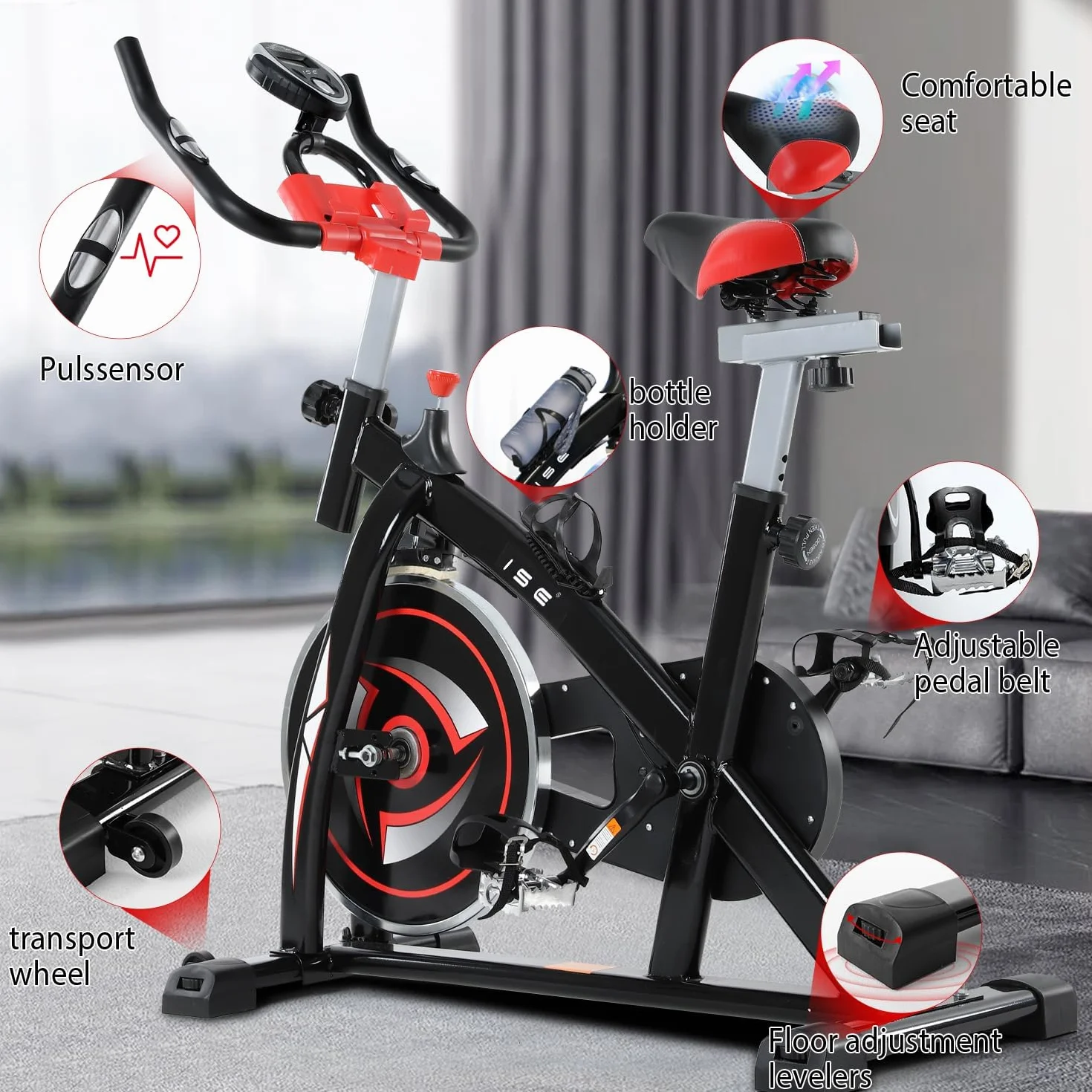 ISE Velo Appartement Volant d'Inertie 13KG Cardio Silencieux Réglable en Hauteur