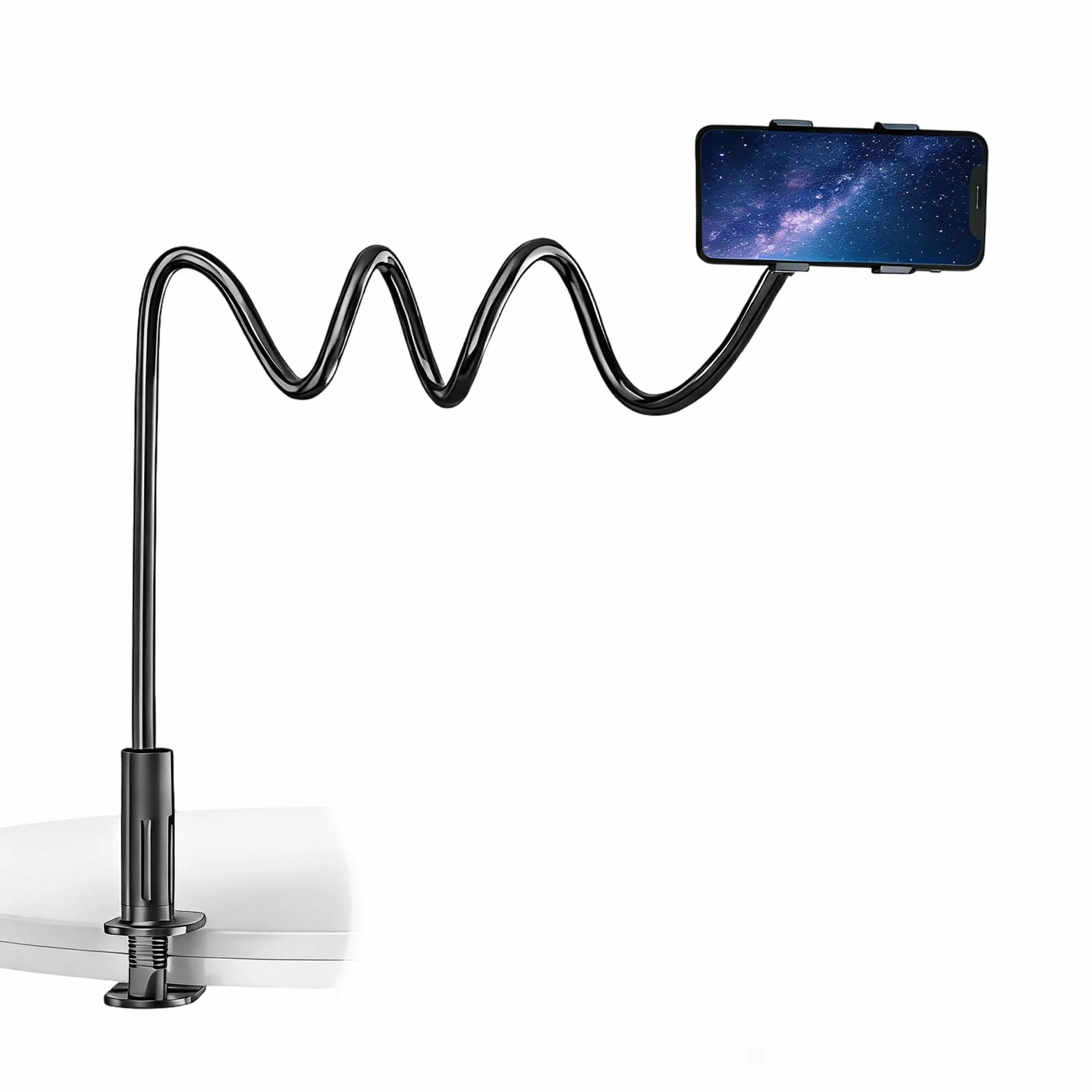 Support Telephone Lit, Support téléphone avec col de Cygne de - Réglable, avec bras télescopique flexible de 75 cm - Convient à tous les modèles - Convient pour les vidéos et regarder des films