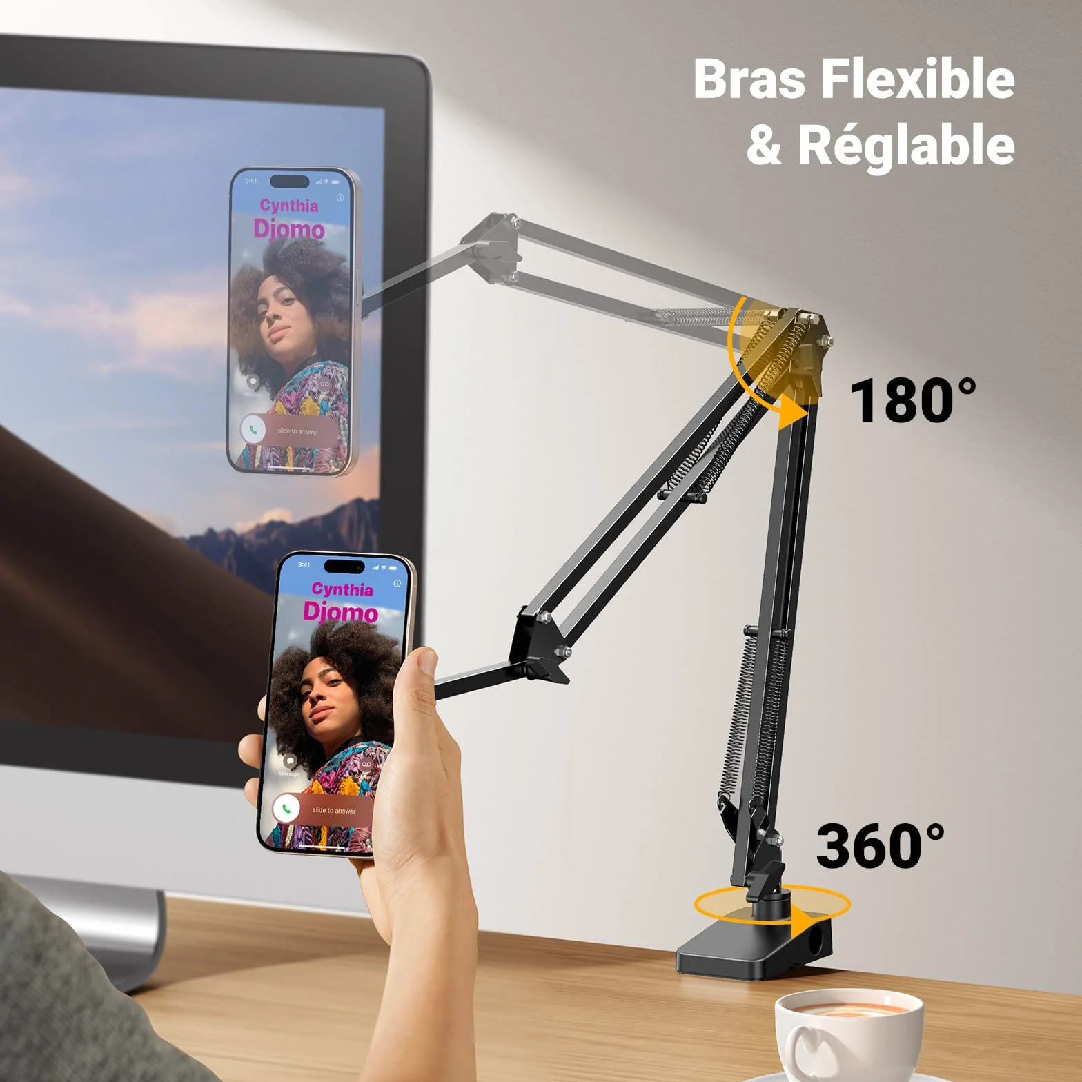 UGREEN Support Téléphone Magnétique Lit Bureau Bras Articulé Flexible Porte Smartphone Aimanté Compatible avec MagSafe iPhone 16 Plus Pro Max 15 14 13 Galaxy S24 Ultra Anneaux Métallique Inclus