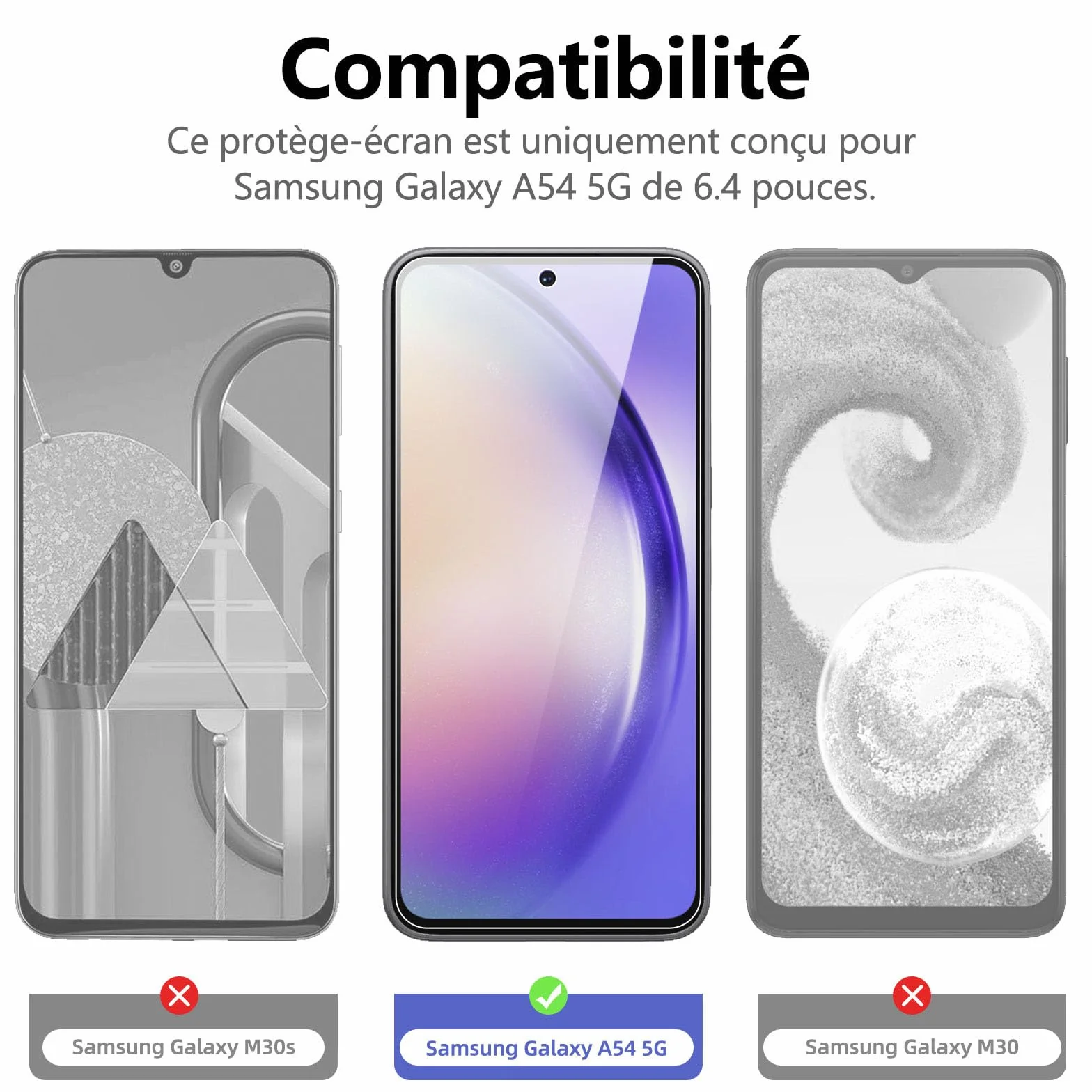 NEW'C Lot de 3, Verre Trempé pour Samsung Galaxy A54 5G, Film Protection écran efficace contre les Rayures - sans Bulles - Ultra Résistant (0,33mm HD Ultra Transparent) Dureté 9H Glass