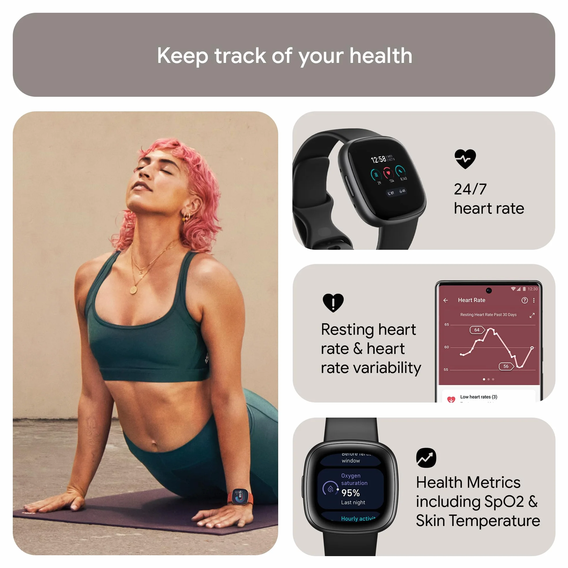 Google Fitbit Versa 4 Montre connectée sport GPS intégré autonomie 6 jours compatible Android iOS