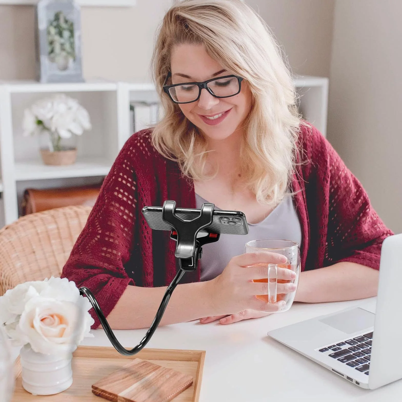 Generisch - Support de Téléphone Portable Flexible pour Bureau, Bras Long, Avec Clip pour Tête de Lit, Table de Chevet, Support Paresseux, Noir, 75 cm