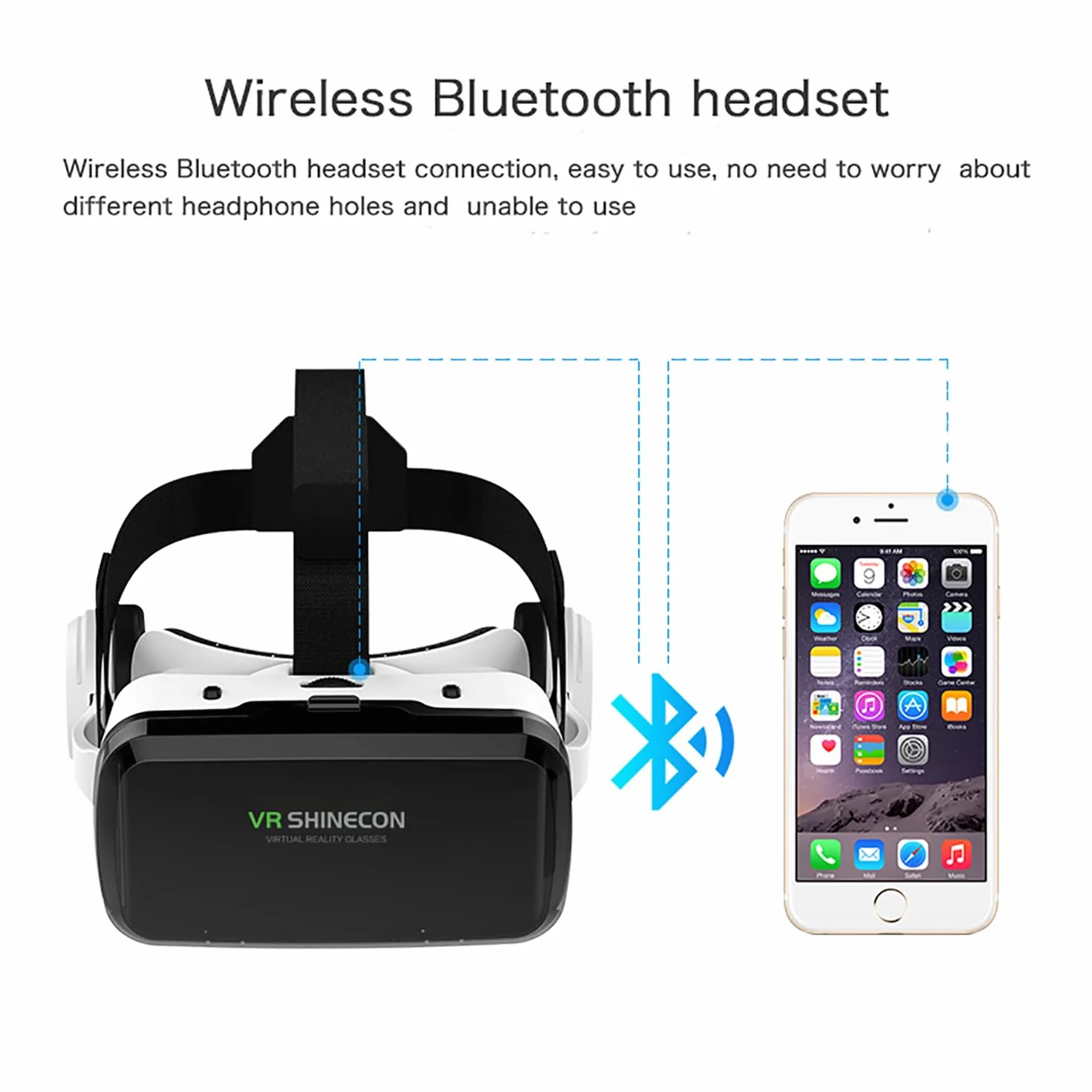 LONGLU Casque VR 3D Bluetooth pour Téléphones 4,7-6,7 Pouces avec Contrôleur Compatible iPhone Samsung Android