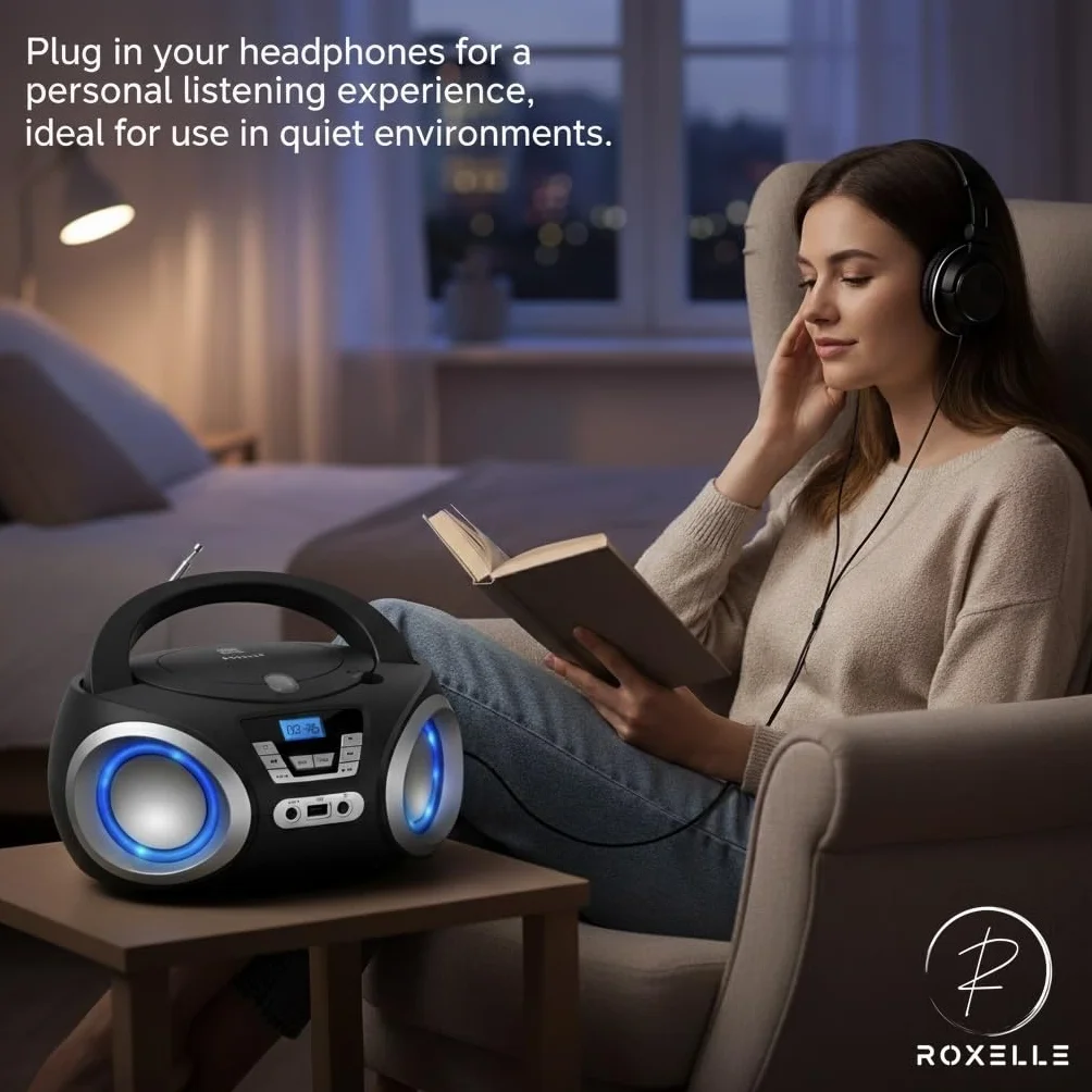 Lecteur CD portable CD-300 BT FM MP3 USB AUX éclairage RVB double alimentation AC batterie écran LCD prise casque