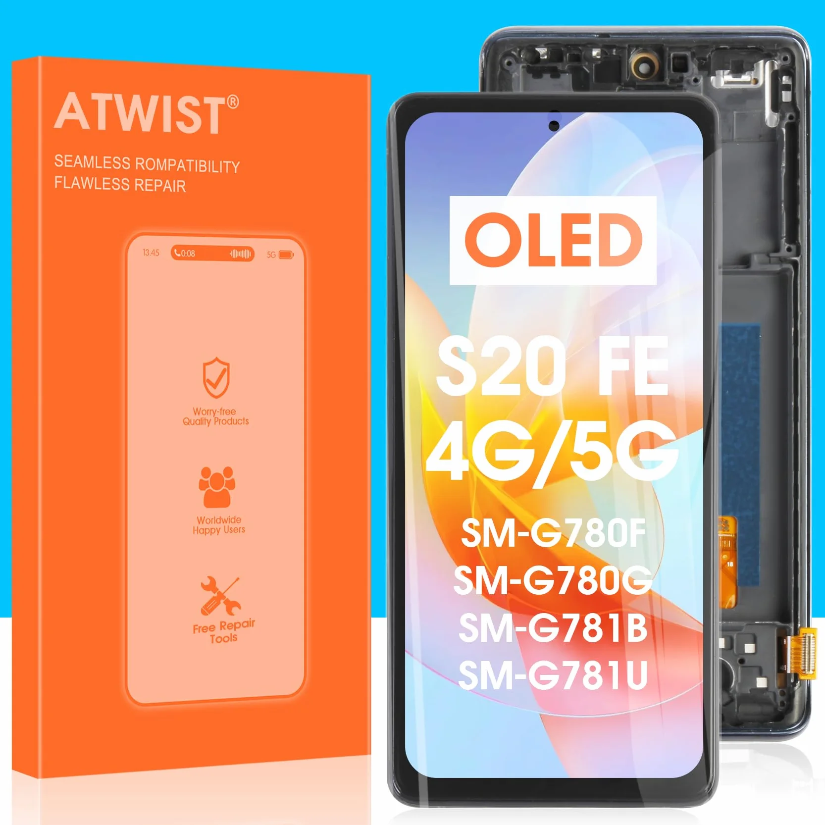 OLED Écran pour Samsung Galaxy S20 FE 4G/5G - pour Samsung Galaxy S20 FE 4G LCD Numériseur pour Galaxy S20 FE 5G LCD Écran Tactile Digitizer Verre Assemblé SM-G781B SM-G781U (Noir avec Cadre)
