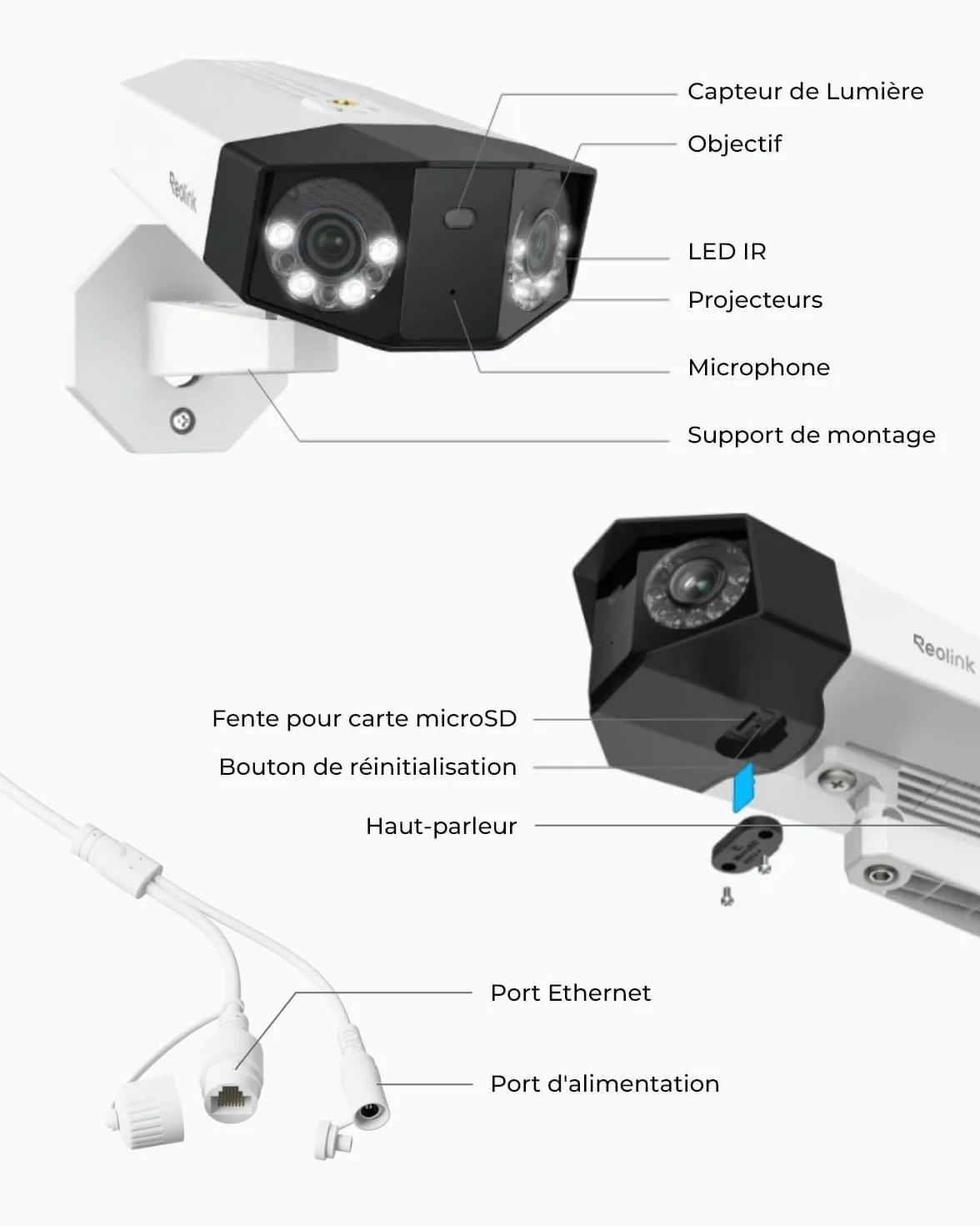 Reolink 16MP Caméra Surveillance PoE, Double Objectif Vue Panor à 180°, Suivi Mouvement, Vision Nocturne Couleur, Détection Personne/Véhicule/Animal, Audio Bidirectionnel, Etanche IP67, Duo 3 PoE