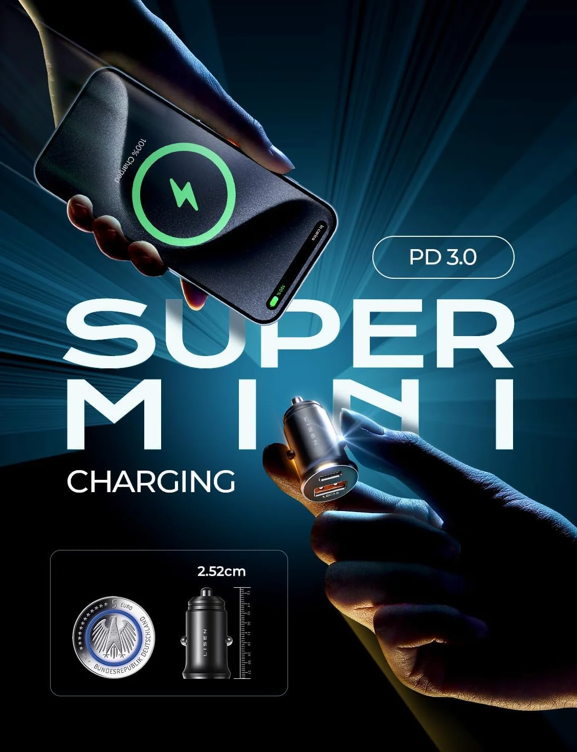 LISEN 54W 2-Pack Allume Cigare USB C, Double Ports Rapide, Chargeur Voiture USB C Sécurisés, Prise Allume Cigare 12V acev iPhone 17 Pro Max Air 16/15 Galaxy S25/S24 iPad Airpods