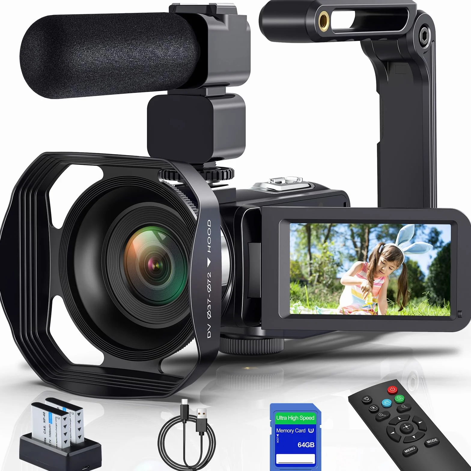 Caméscope Caméra Vidéo 8K 64MP Vlogging Caméra pour Youtube,WiFi Vision Nocturne IR Écran Tactile 3" Zoom Numérique 18X Webcam Video Camera avec Mic,Stabilisateur, Télécommande,Carte SD 64 Go et Piles
