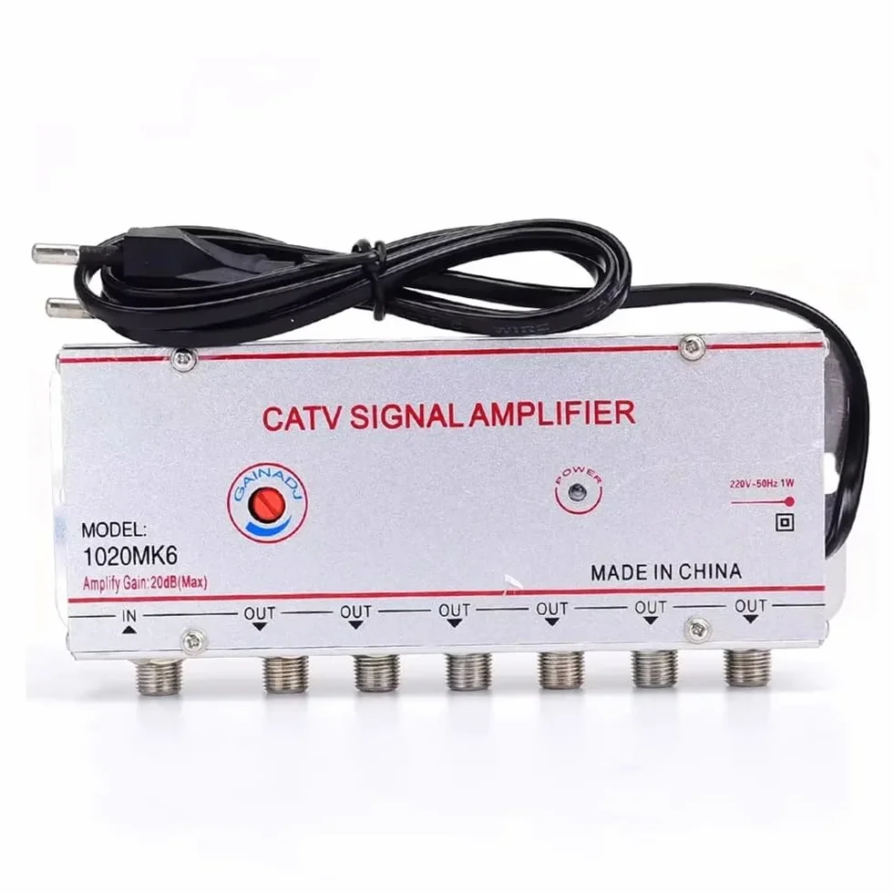 Amplificateur de Signal CATV 20dB Booster TV Numérique 45MHz-860MHz 1 Entrée 6 Sorties Prise EU