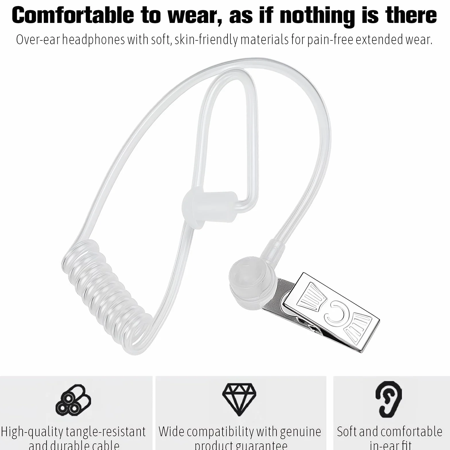 1 PCS Oreillettes Transparentes Walkie Talkie Earpiece Headset with Microphone et Tube Acoustique, Oreillette Sécurité Compatible T60 à T92, Accessoire Discret pour Agent, Sport, Déguisement Enfant