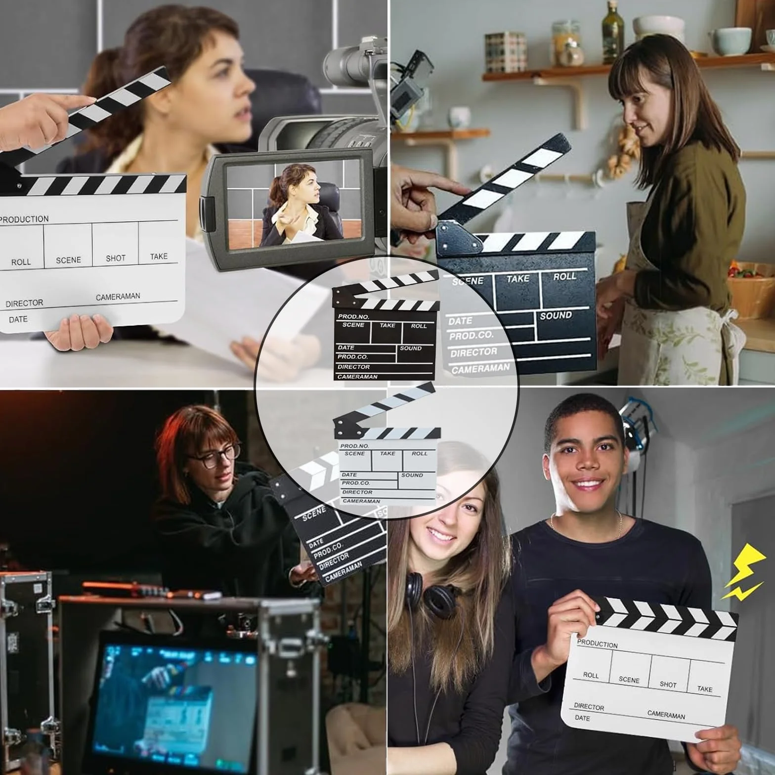 Lot de 2 trappes de Film de scène 7,8" x 7,8" - Clapet de réalisateur en Bois - Accessoires de cinéma - pour Accessoires de Photographie, séries télévisées, Spots publicitaires, décoration