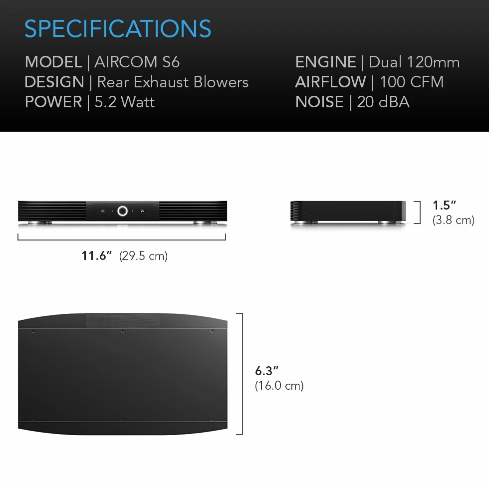 'AC Infinity aircom S6, quiet Cooling Blower Fan Système 12 for Récepteur, Amps, DVR, av Cabinet Components