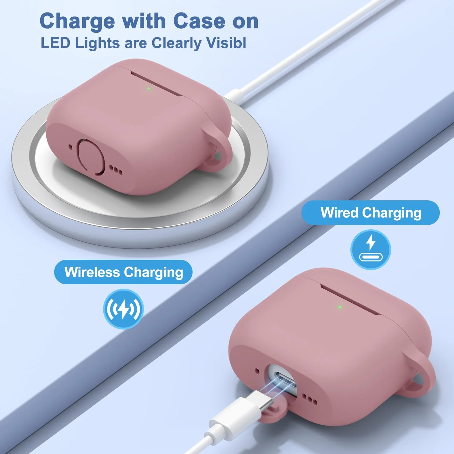 Coque Étui pour AirPods 4 2024, Housse de Protection en Silicone Ultra-Fin Antichoc 2mm, Accessoires 4-en-1 avec Mousqueton et Cordon