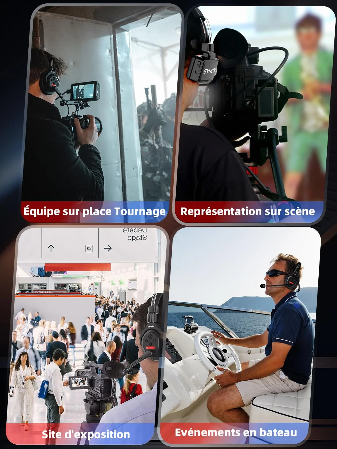 SYNCO Xtalk X2 Casque Intercom Full Duplex Système, 2.4G Casque Communication sans Fil Intercom Système pour Equipe d'Annulation du Bruit avec 2 Ecouteurs