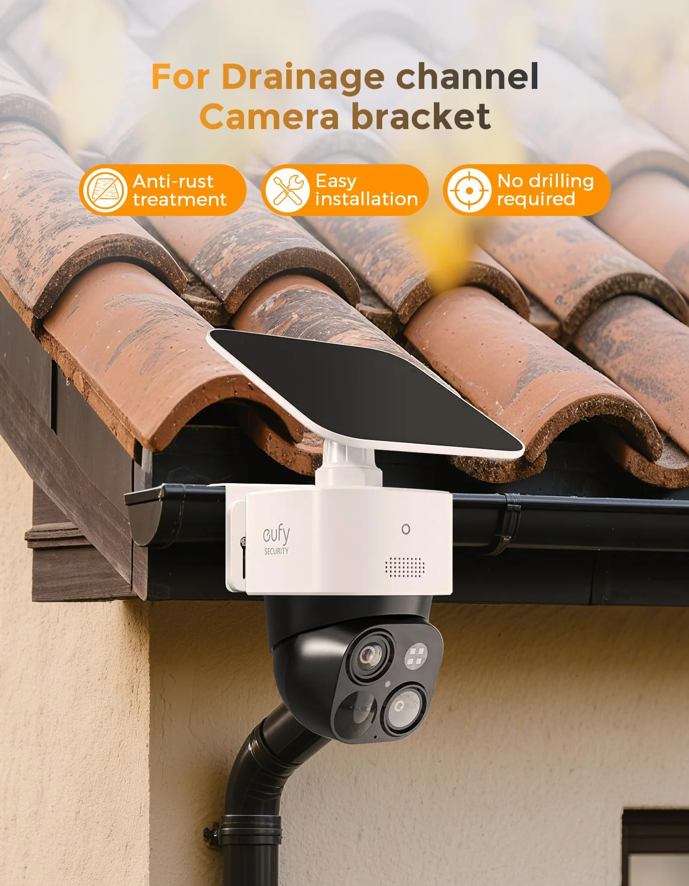 Support pour caméra de sécurité Eufy SoloCam S340/SoloCam E30/E42, support de caméra de sécurité solaire, vis anti-rouille, pas de perçage, compatible avec les caméras dôme IP PTZ extérieures