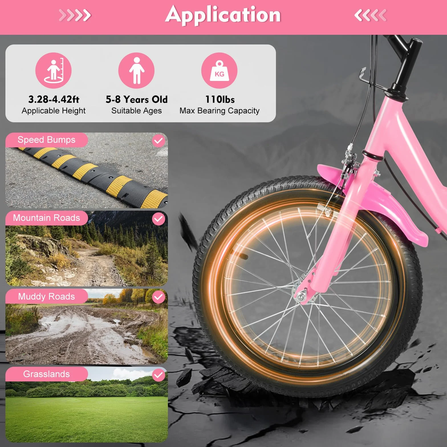 Vélo pour enfant 16 pouces roues stabilisatrices freins doubles - Vélo léger fille garçon - Rose