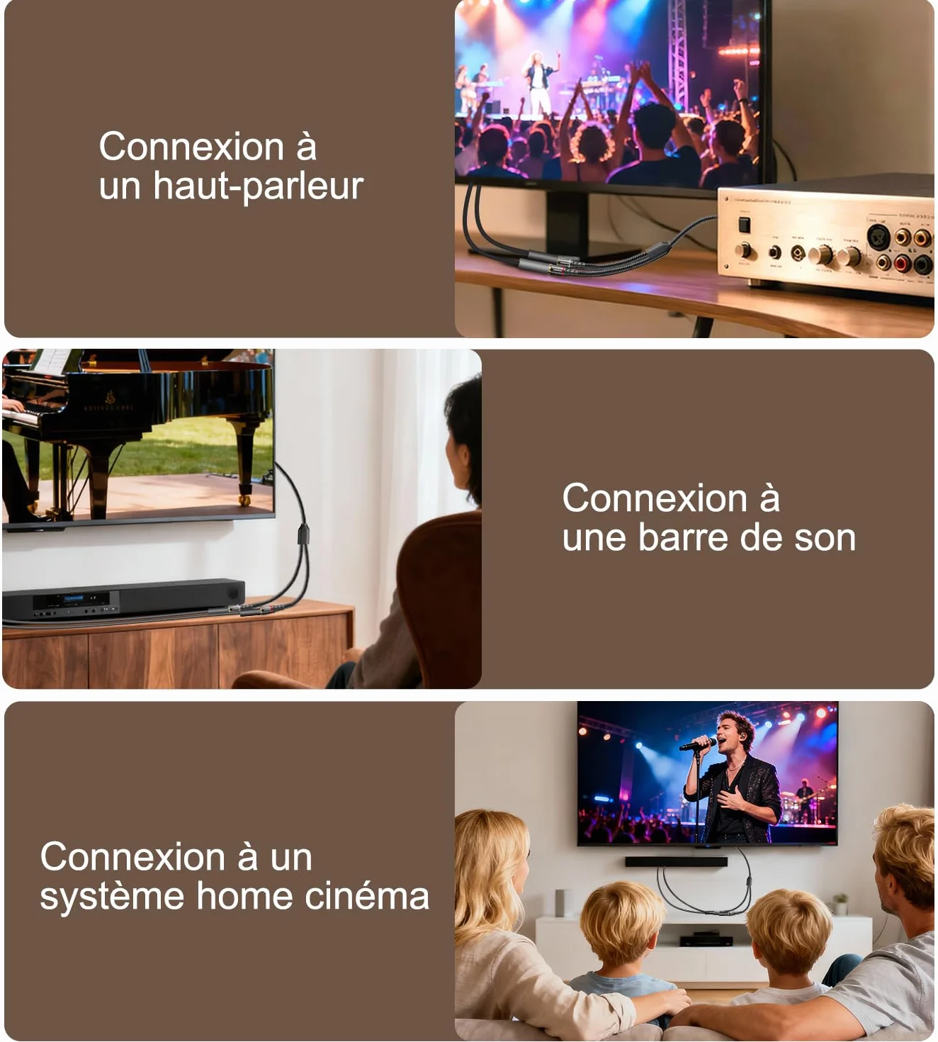 Répartiteur RCA Y Câble Répartiteur RCA/Phono SOUNDFAM 1 Mâle vers 2 Femelles Fiche Plaquée or Répartiteur Cinch​ Adaptateur Stéréo Y Pour Caisson de Basses, TV, Lecteur CD, Home Cinéma - Noir (30 cm)