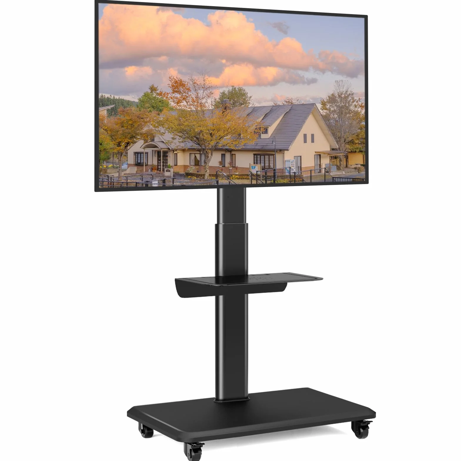 RFIVER Support TV Roulette avec Support Cantilever pour Ecran de Télé de 26 à 70 Pouces LED LCD Plasma Chariot Meuble TV Pied Universel Pivotant Réglable en Hauteur avec 2 Étagères