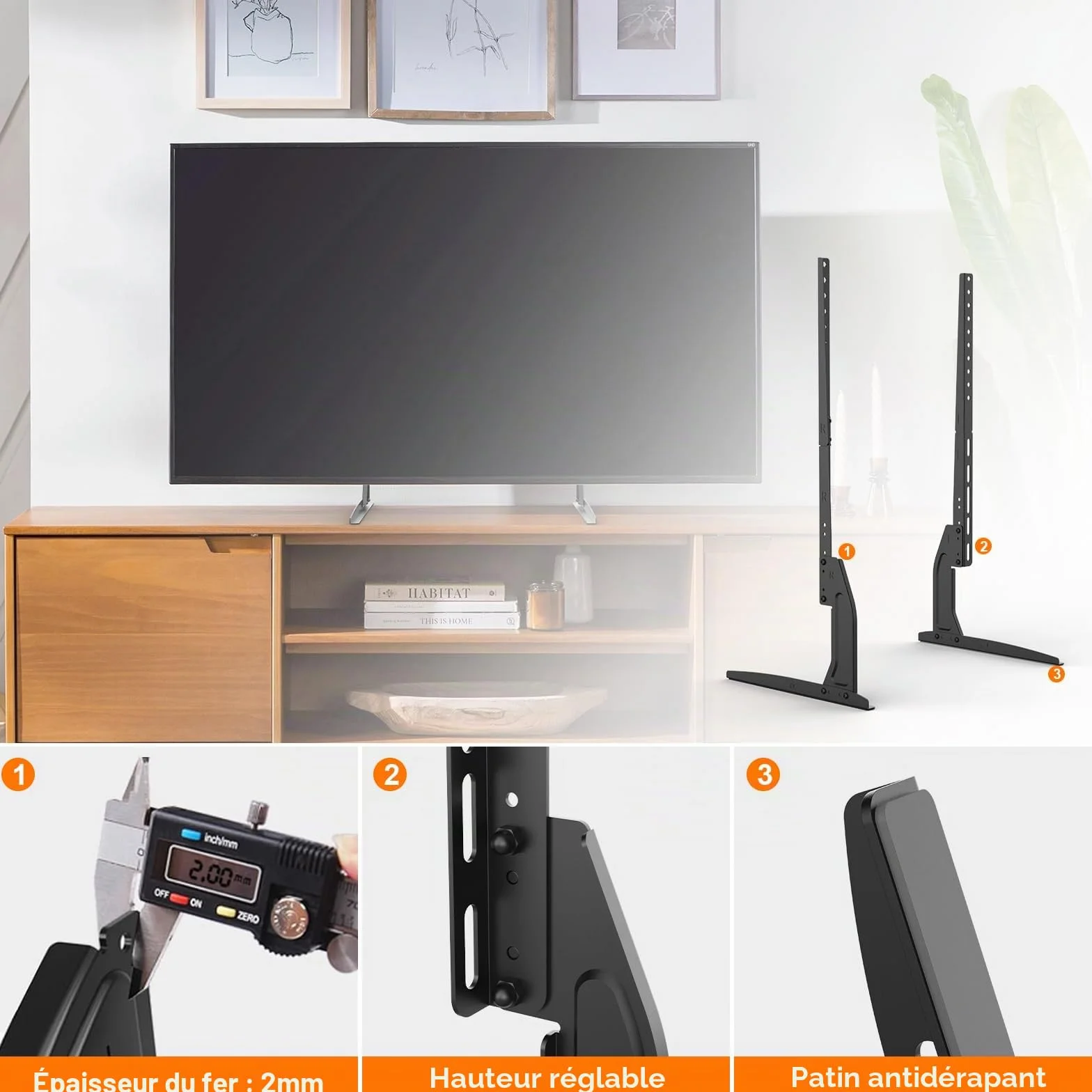 GRIFEMA Pied TV Universel pour Téléviseurs 22"-80", Hauteur Ajustable, Supporte Jusqu'à 50kg, VESA Max 800x400mm, Montage Facile - Noir