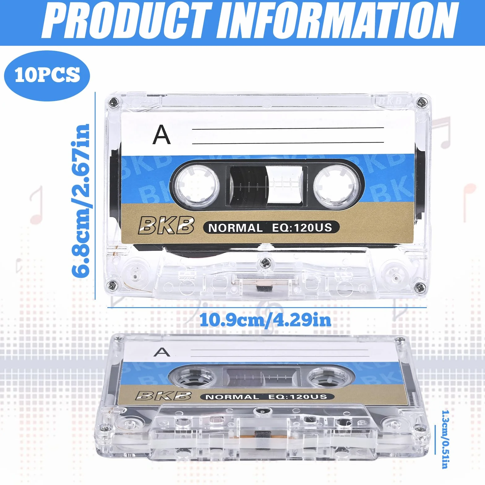 WIYETY 60 min Cassettes Audio Vides Lot de 10 Faible Bruit Étui Plastique Transparent