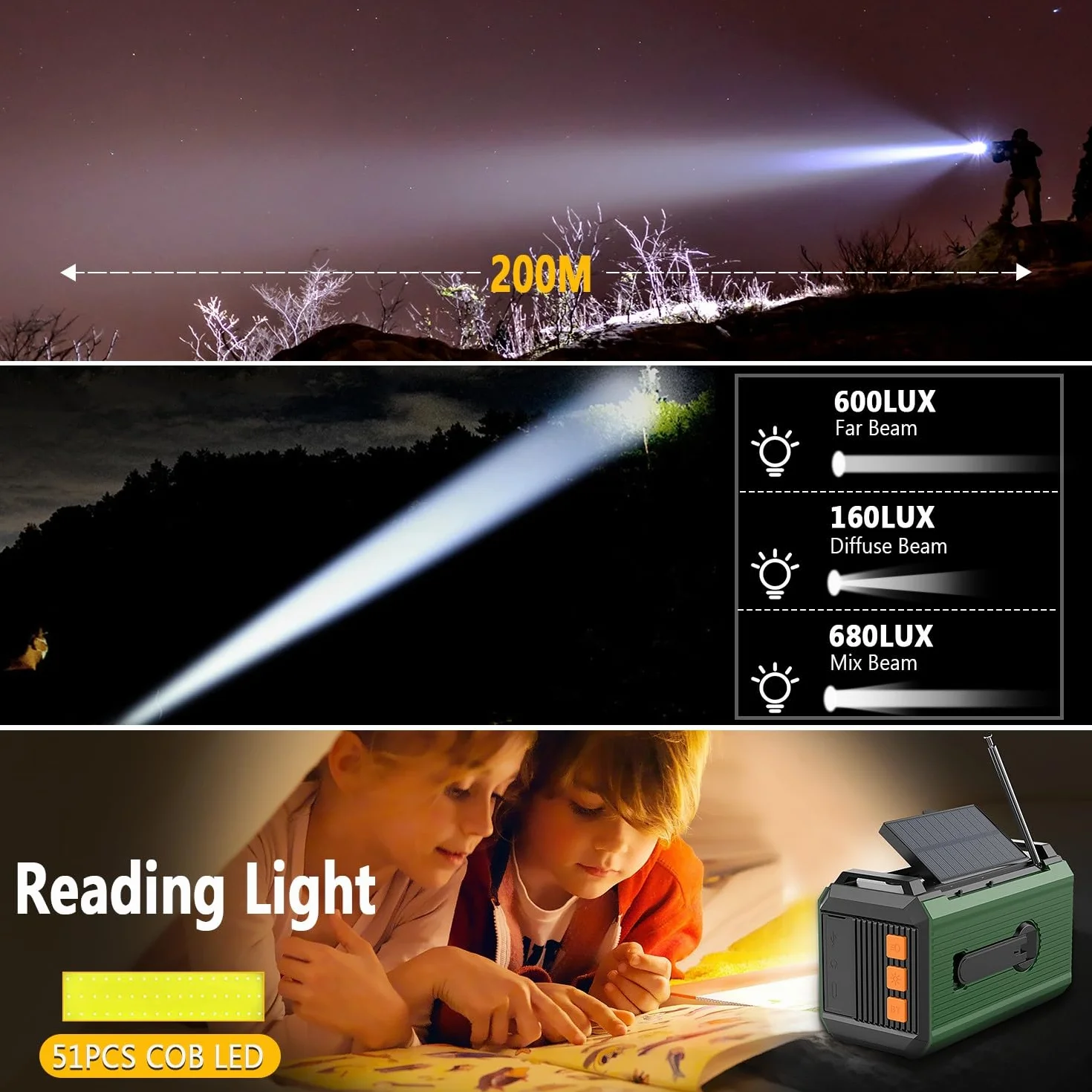 Radio d'Urgence à Manivelle 27000mAh Solaire AM/FM Portable Bluetooth Lampe de Poche SOS