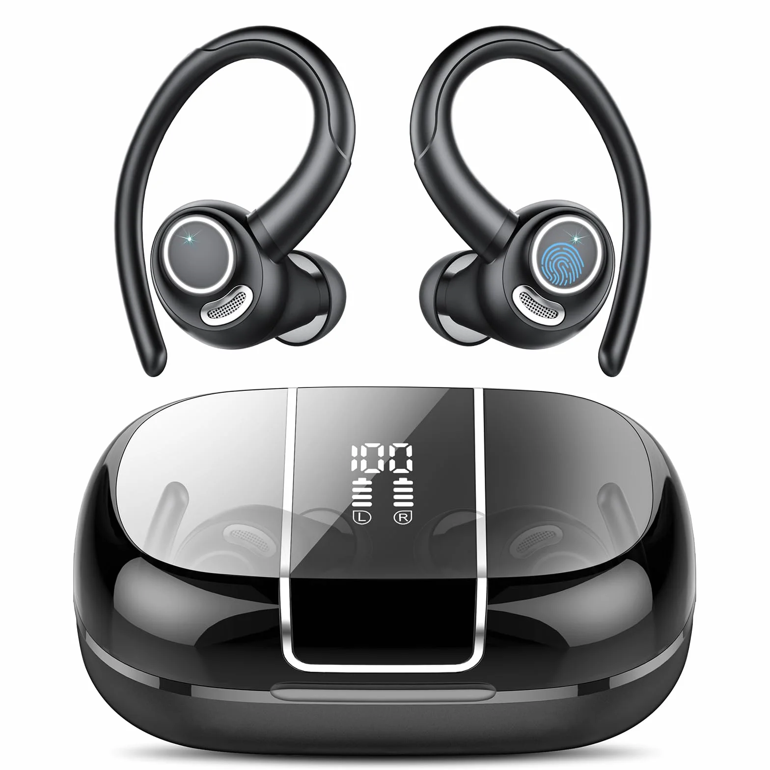 Ecouteurs Bluetooth sans Fil Sport, 2026 Bluetooth 5.4 Headphones avec HiFi Stéréo et ENC Mic, 48H Écouteur Sans Fil avec Écran LED, IPX7 Oreillette Bluetooth pour Sports/Voyages, Android iOS, Noir