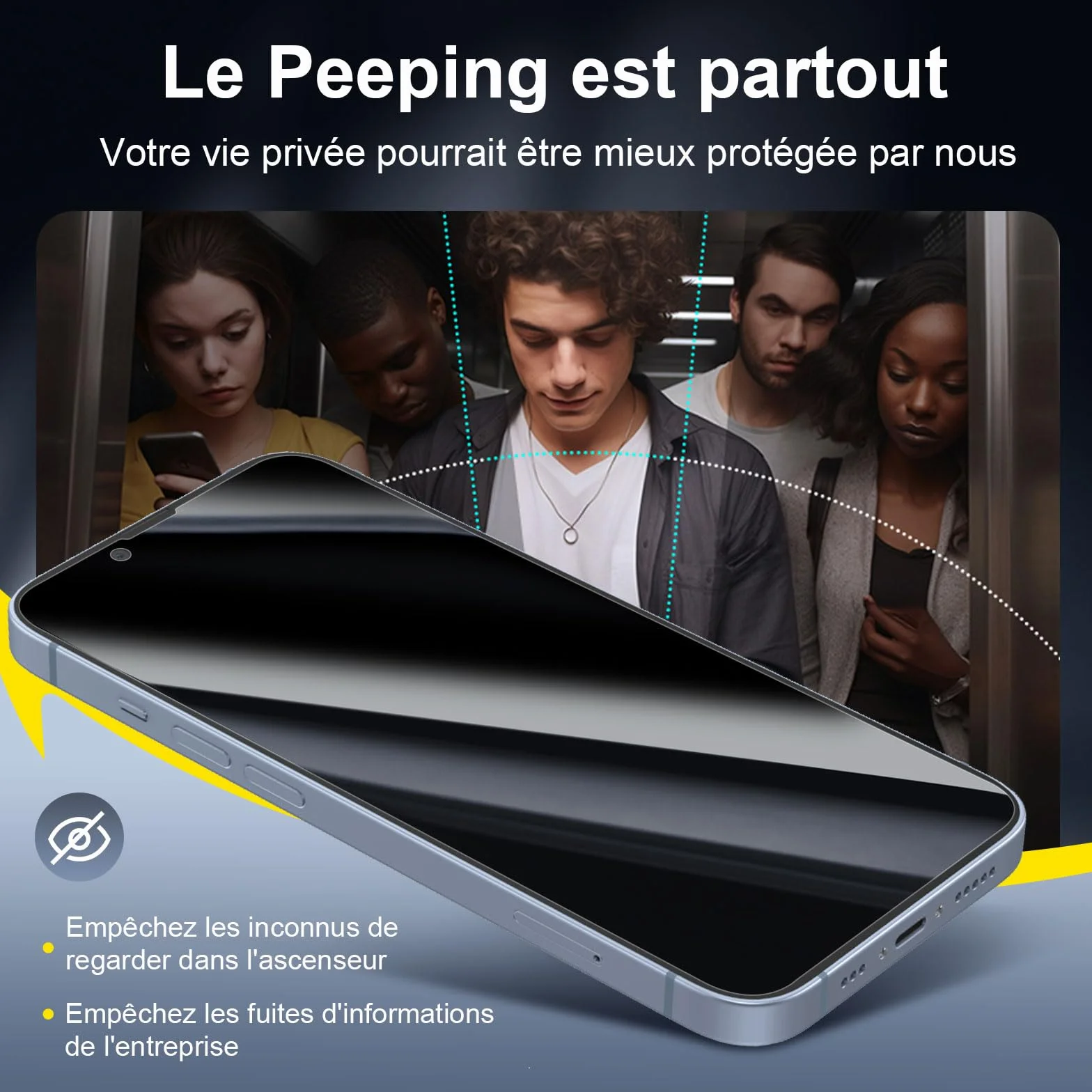 NEW'C Kit de 4, 2 x Verre Trempé Anti-Espion pour iPhone 14 (6,1 Pouces) et 2 x Protection Caméra Arrière - Ultra Résistant - Dureté 9H Glass- Angle de Confidentialité 28 Degrés Amélioré