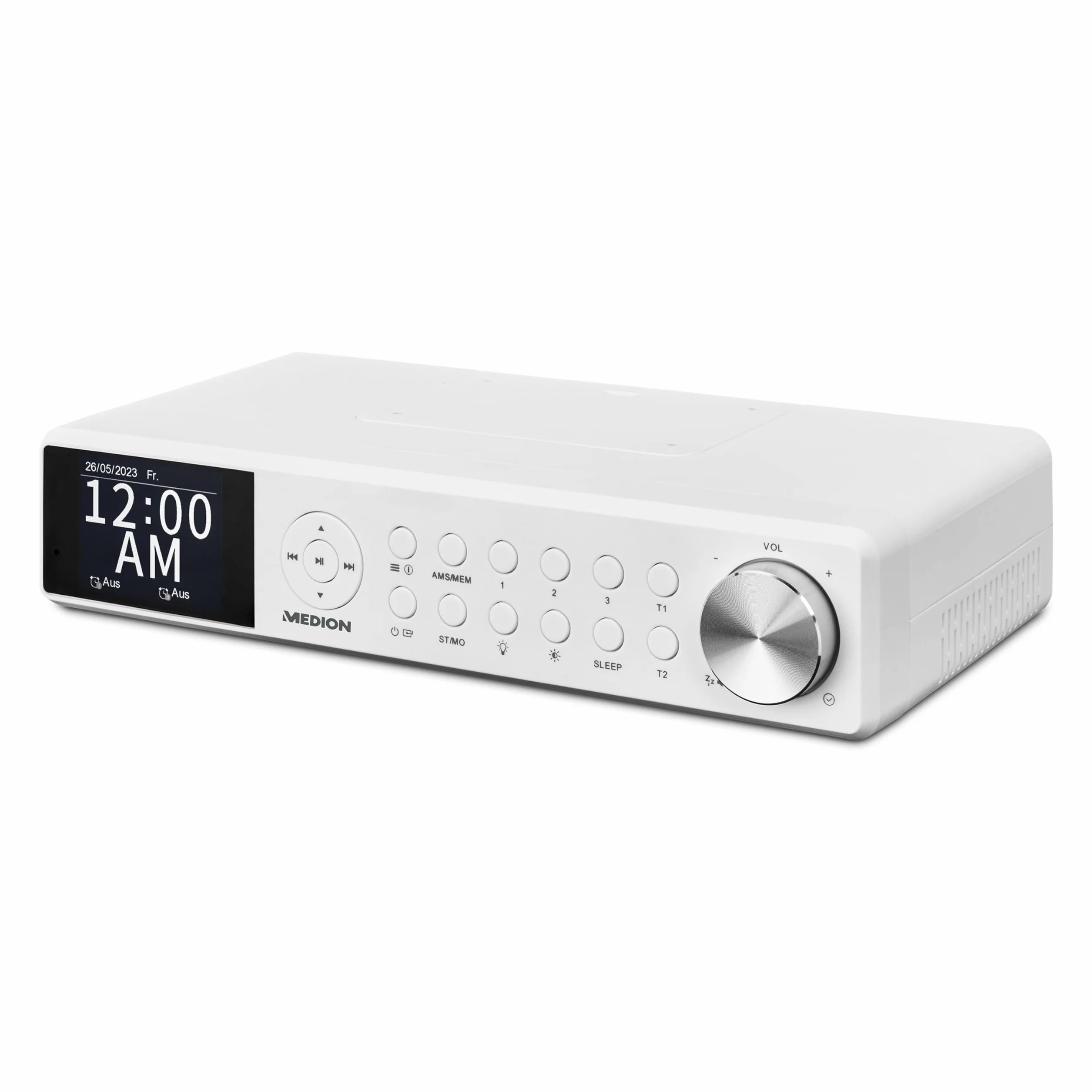 MEDION P66750 Radio de cuisine encastrable (radio de cuisine DAB+, radio FM PLL, écran couleur TFT à intensité variable, minuterie de cuisson, Bluetooth, barre LED, matériel de montage inclus), blanch