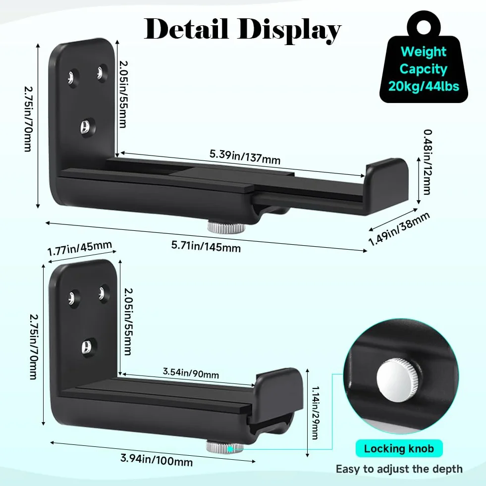 Support Mural Universel pour Barre de Son Compatible avec Samsung/Bose/LG/Sony/JBL/Sonos/Vizio et Plus Profondeur Réglable 85mm-135mm Charge Jusqu’à 20kg