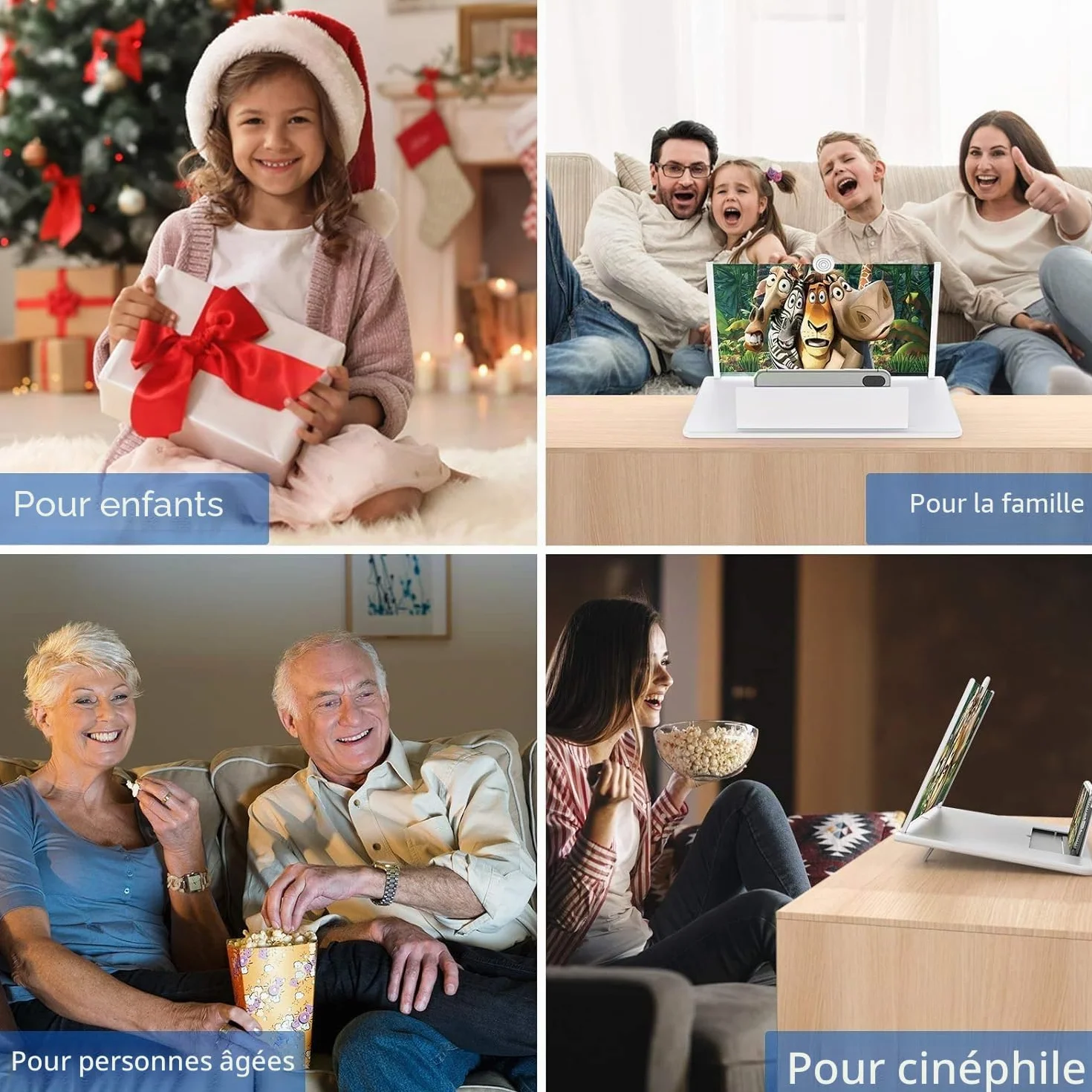 Amplificateur d'écran Lumineux de 14 Pouces, loupe d'écran Anti-Bleu 3D HD pour téléphone Portable, Support Pliable Portable pour Films, vidéos et Jeux, Compatible avec Tous Les Smartphones (Blanc)