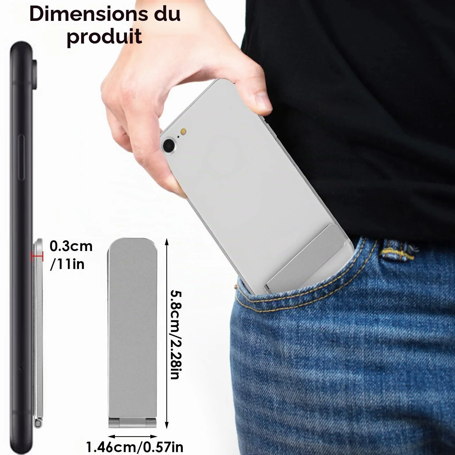 Support de téléphone pliable en aluminium réglable pour smartphones (argent)