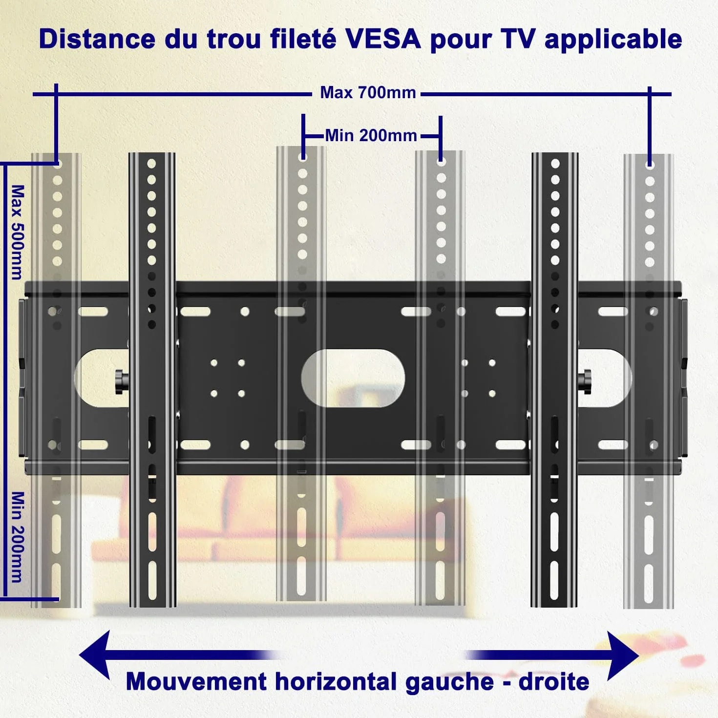 Support Mural TV Grande Taille inclinable pour la Plupart 42 à 85", VESA Jusqu’à 700x500mm et Charge maximale 84KG, 55 58 60 65 70 75 80 Pouces réglable Rack Mural pour TV,Fixation Mural TV